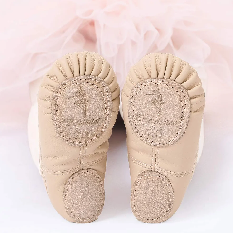 Scarpette da Danza Classica in Pelle Mezza Punta Suola Spezzata per Bambina Ragazze Donna