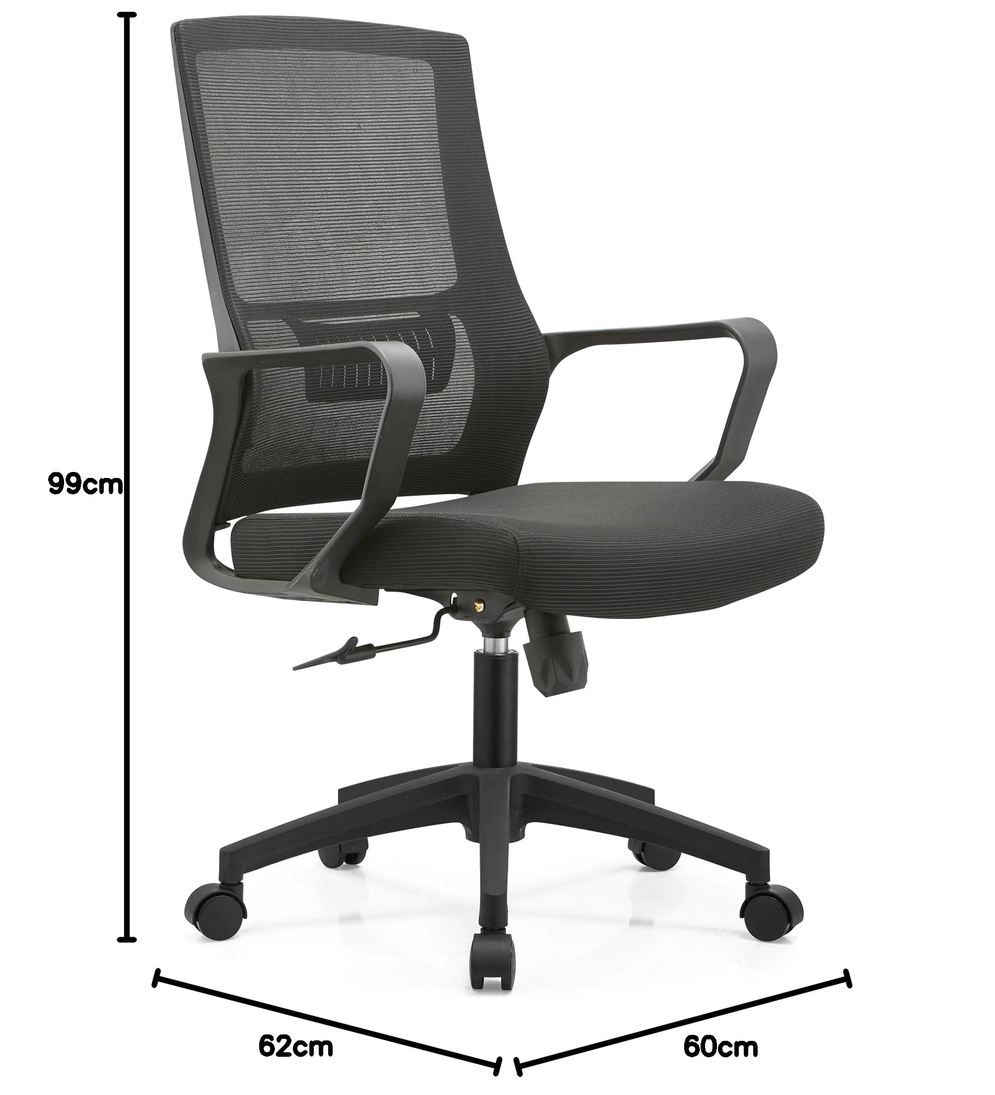 milani home - sedia ufficio girevole con ruote, nero, in polipropilene e metallo, 60 x 62 x 99-109 cm, 60 x 62 cm