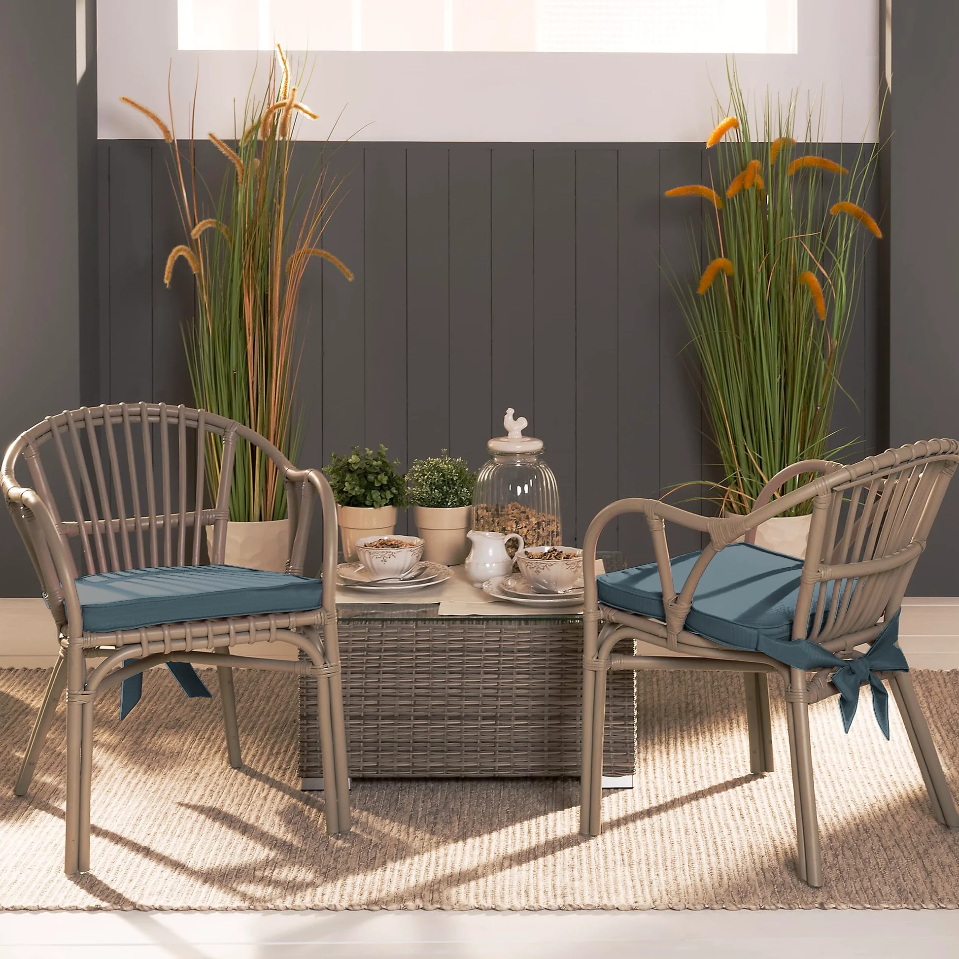 Beautissu Cuscini per sedie in Set da 6 unità Loft SK 45x40x5 cm - Comodi e Resistenti - con Pratico Laccio - Blu-Grigio