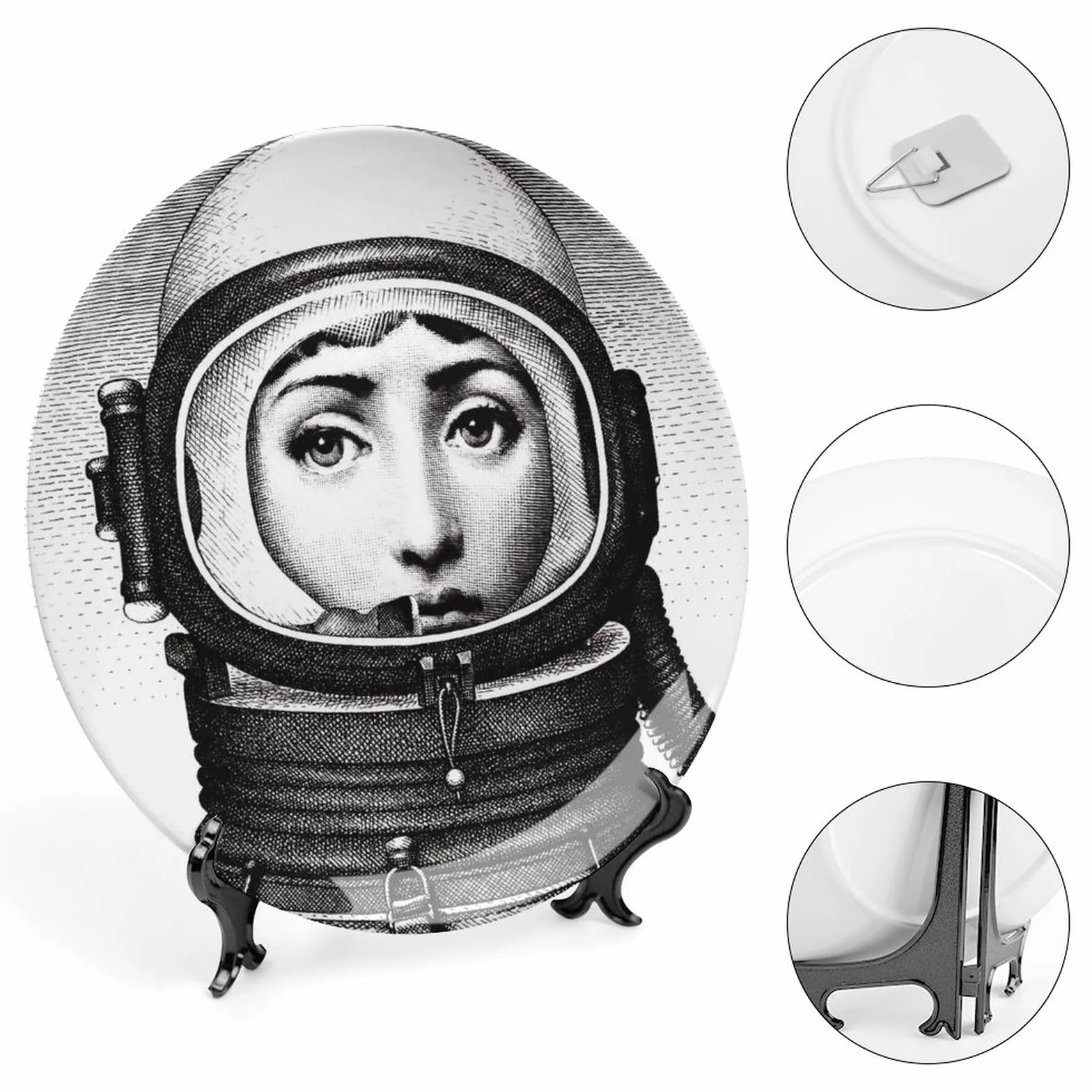 Piatto Lina Cavalieri, Piatto decorativo Fornase per trucco facciale da appendere alla parete, incluso staffa e gancio a molla speciale, stile-33, 15,2 cm