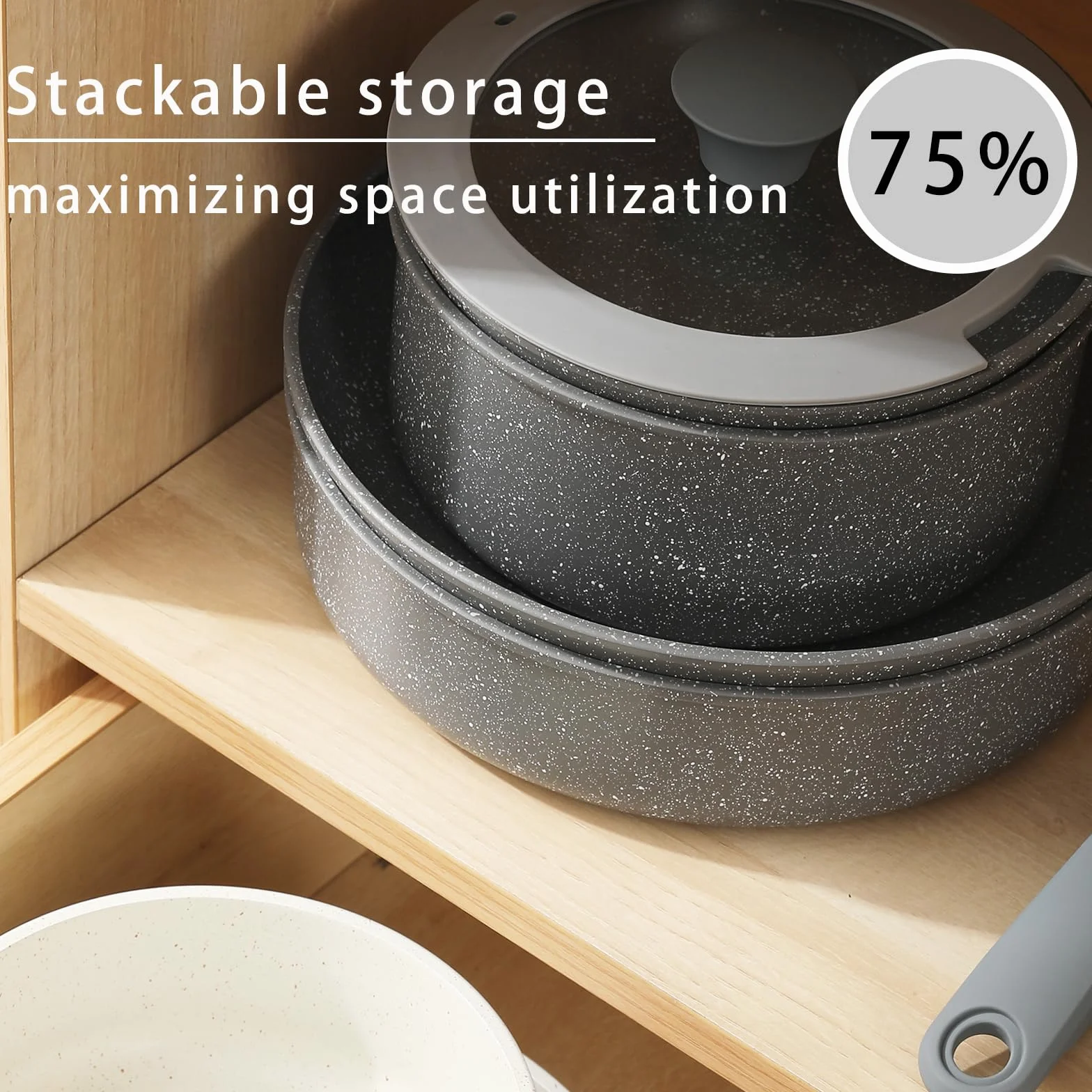9 pentole e padelle in ceramica antiaderente, manico rimovibile，atossiche, adatte all'induzione e alla cottura in forno, senza PTFE e PFOS, bianco