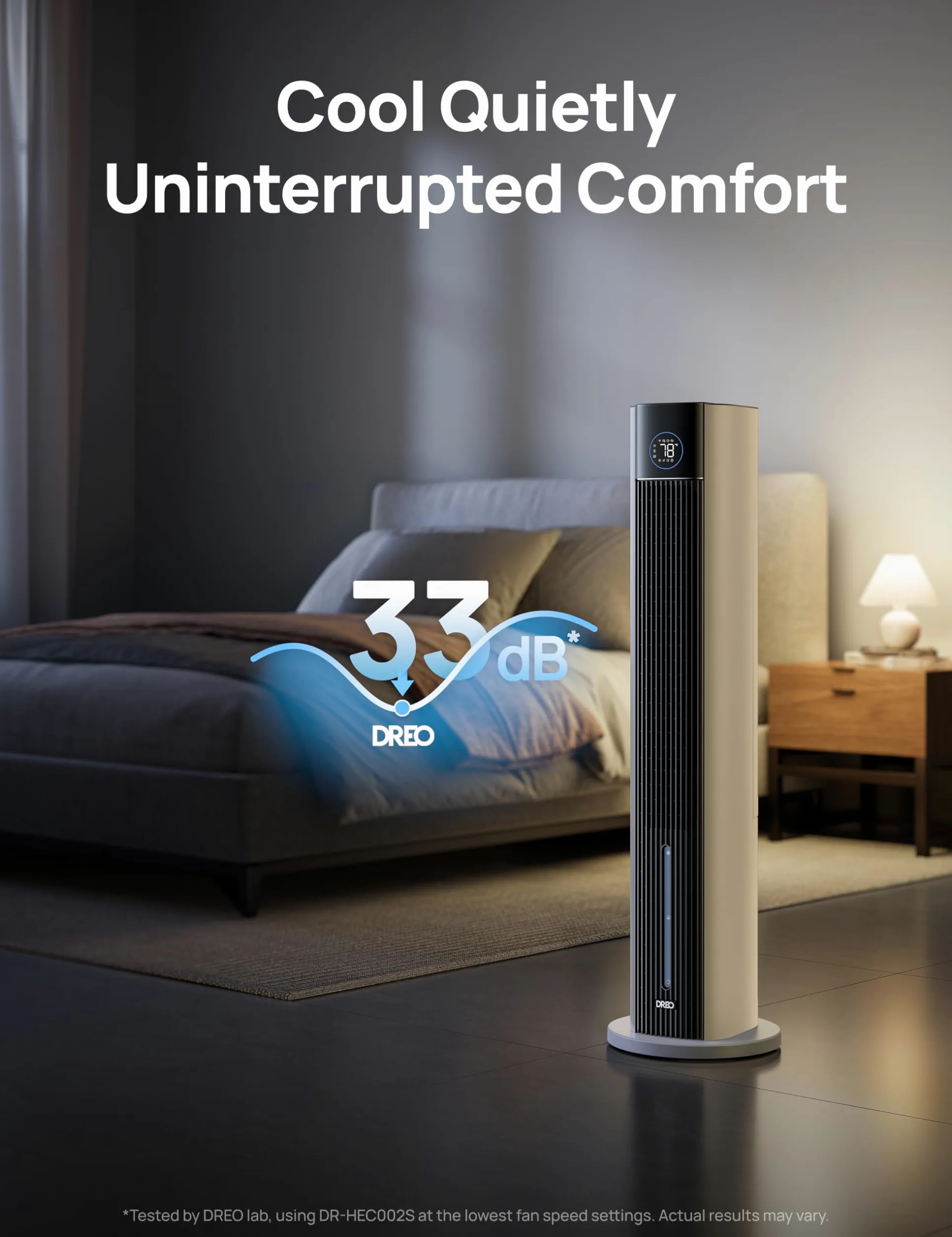 DREO Ventilatore a Torre con raffrescamento ad acqua, raffrescatore 110 cm, silenzioso, 4 velocità, 4 modalità, evaporativo, controllo app, ghiaccio incluso, oscillazione 80°, timer 12 h, bianco