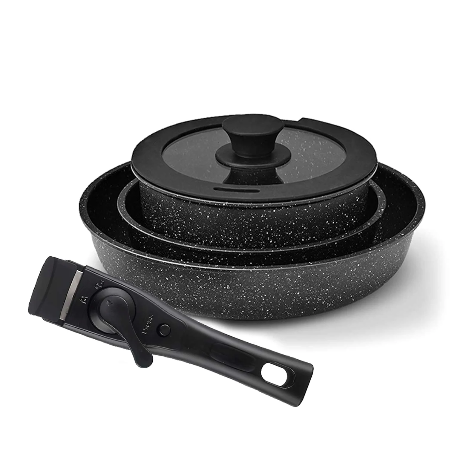 Set di pentole e padelle, 5 pezzi, set di pentole e padelle antiaderenti con coperchio manico staccabile, set di pentole da cucina a induzione per tutti i tipi di piano cottura