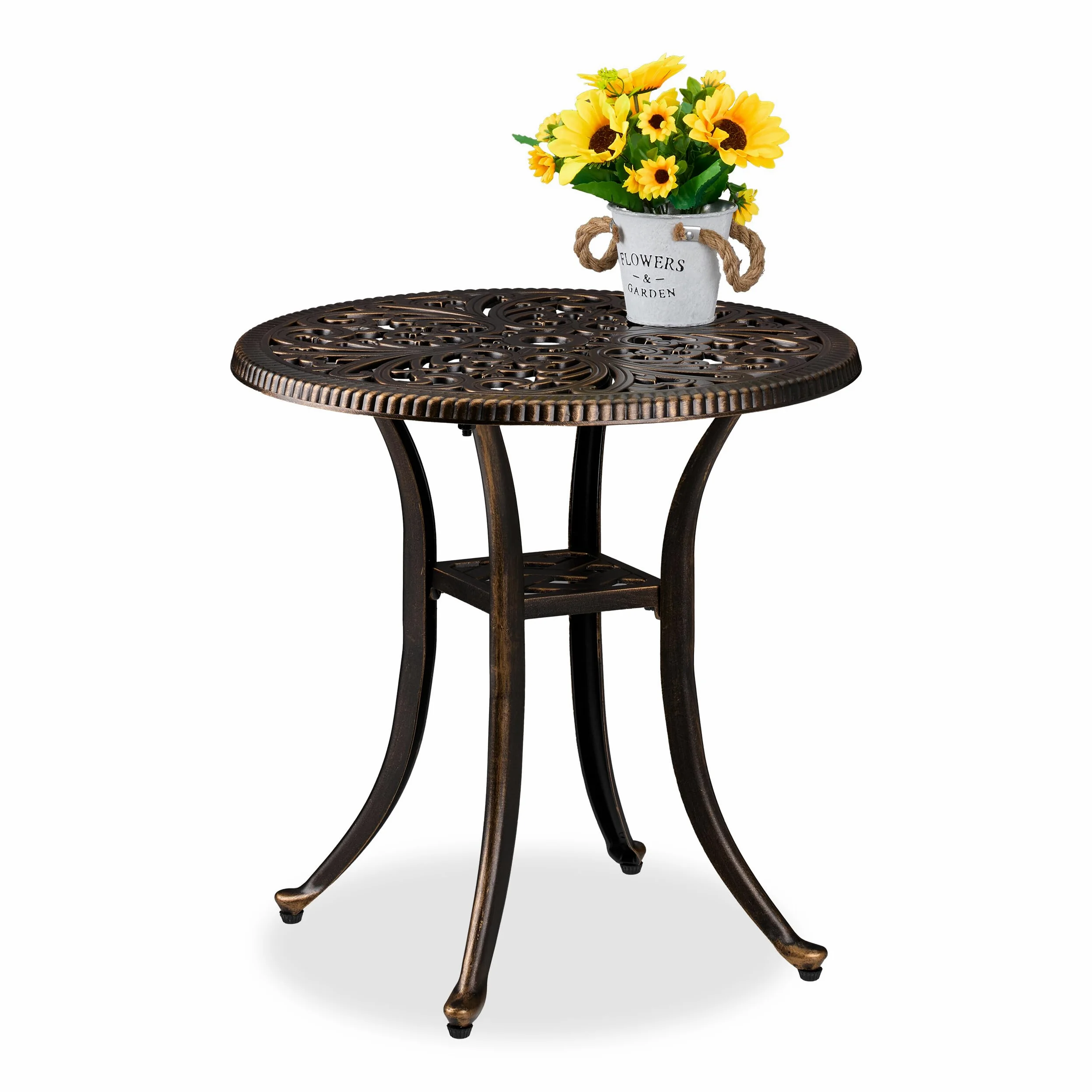 Relaxdays Tavolino da Giardino, Tavolo Rotondo da Balcone, HxD: 53x53 cm, Mobile in Alluminio da Esterno, Nero Bronzo