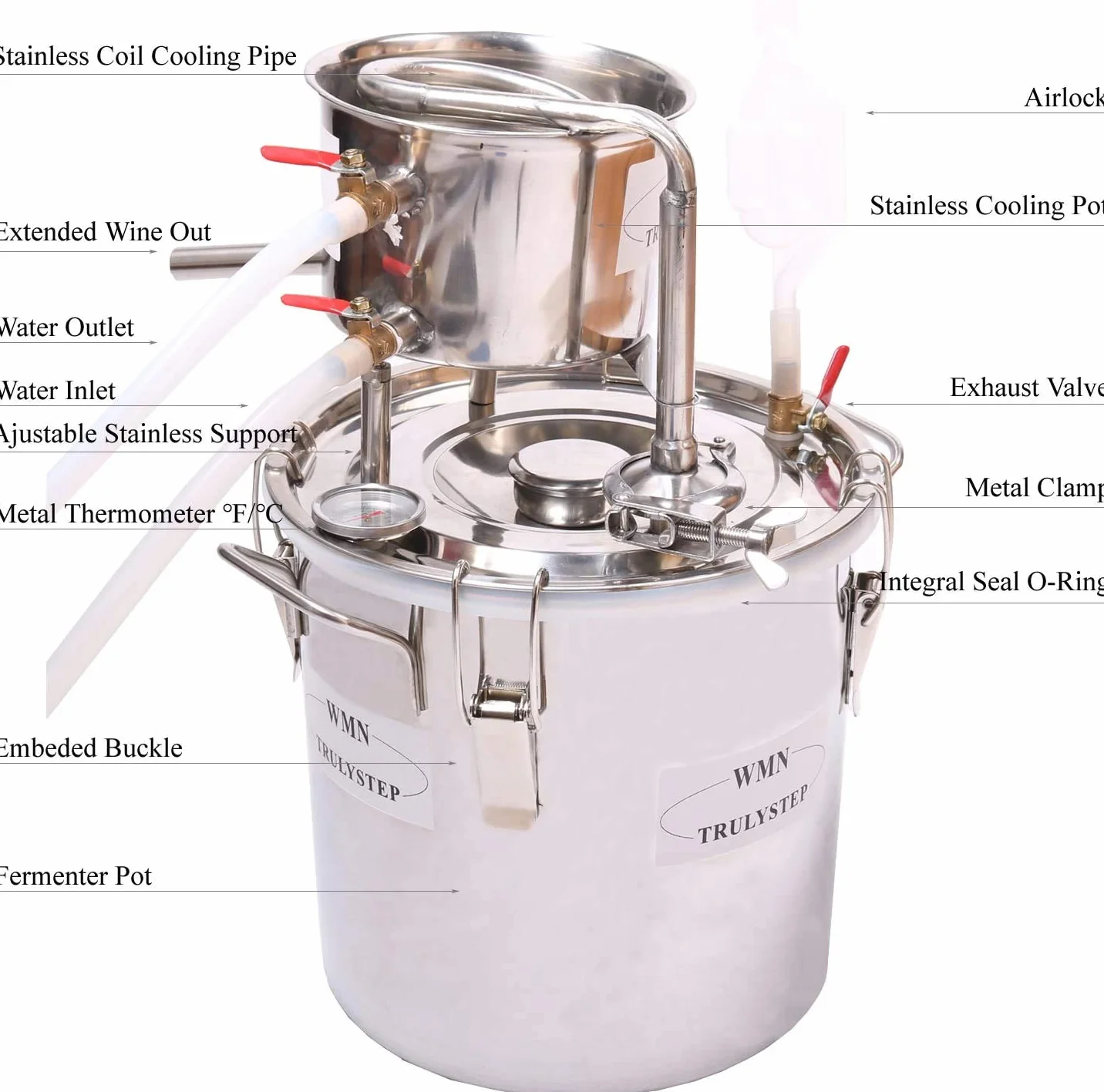 Fayelong CASA Alambicco Distillatore Acciaio Inossidabile Moonshine Alcol Rame Kit Per La Fermentazione Del Vino Per Fai Da Te Whisky Wine Brandy Vodka (3Gal/12Liters)