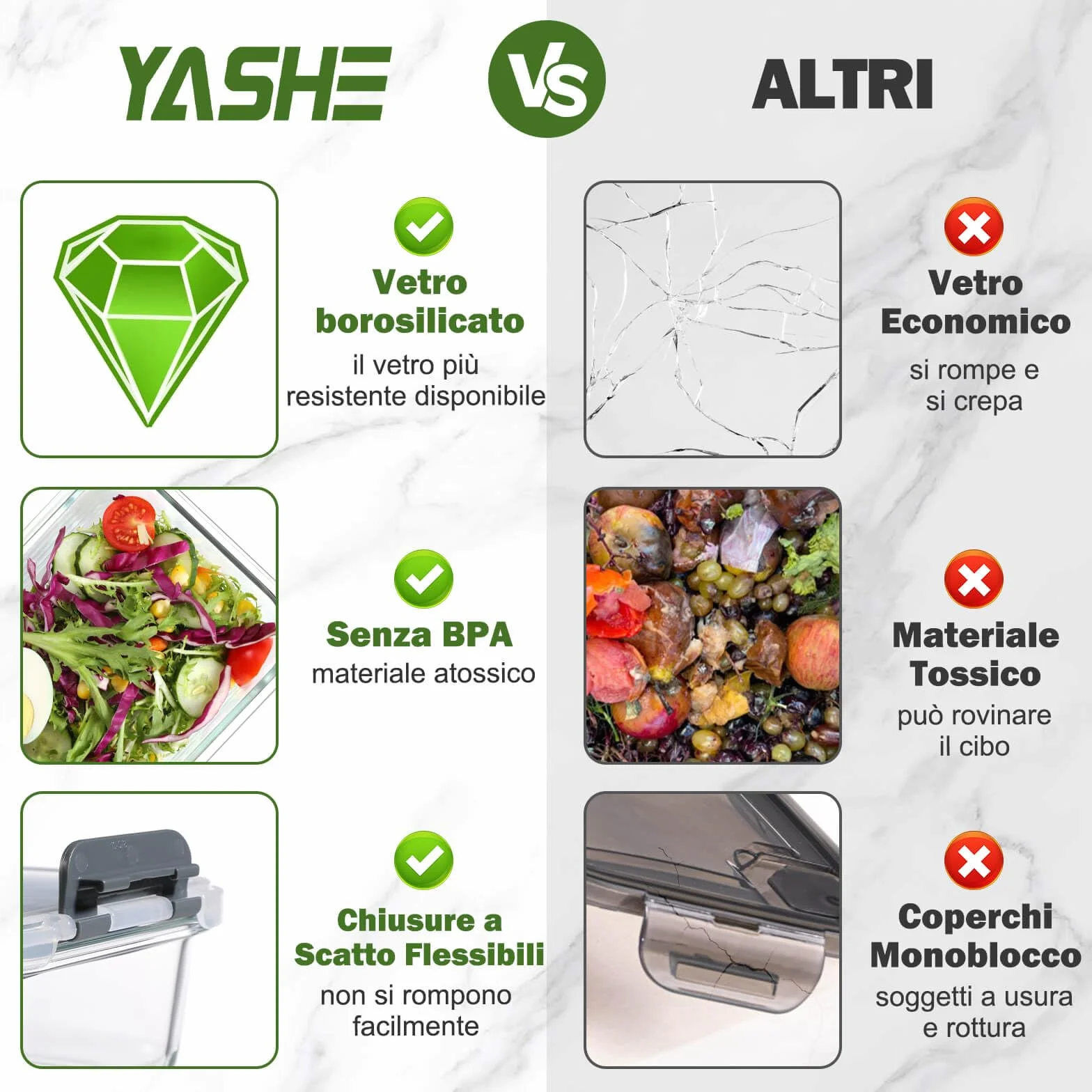 YASHE Set di 12 Contenitori Vetro per Alimenti con Coperchi Ermetici