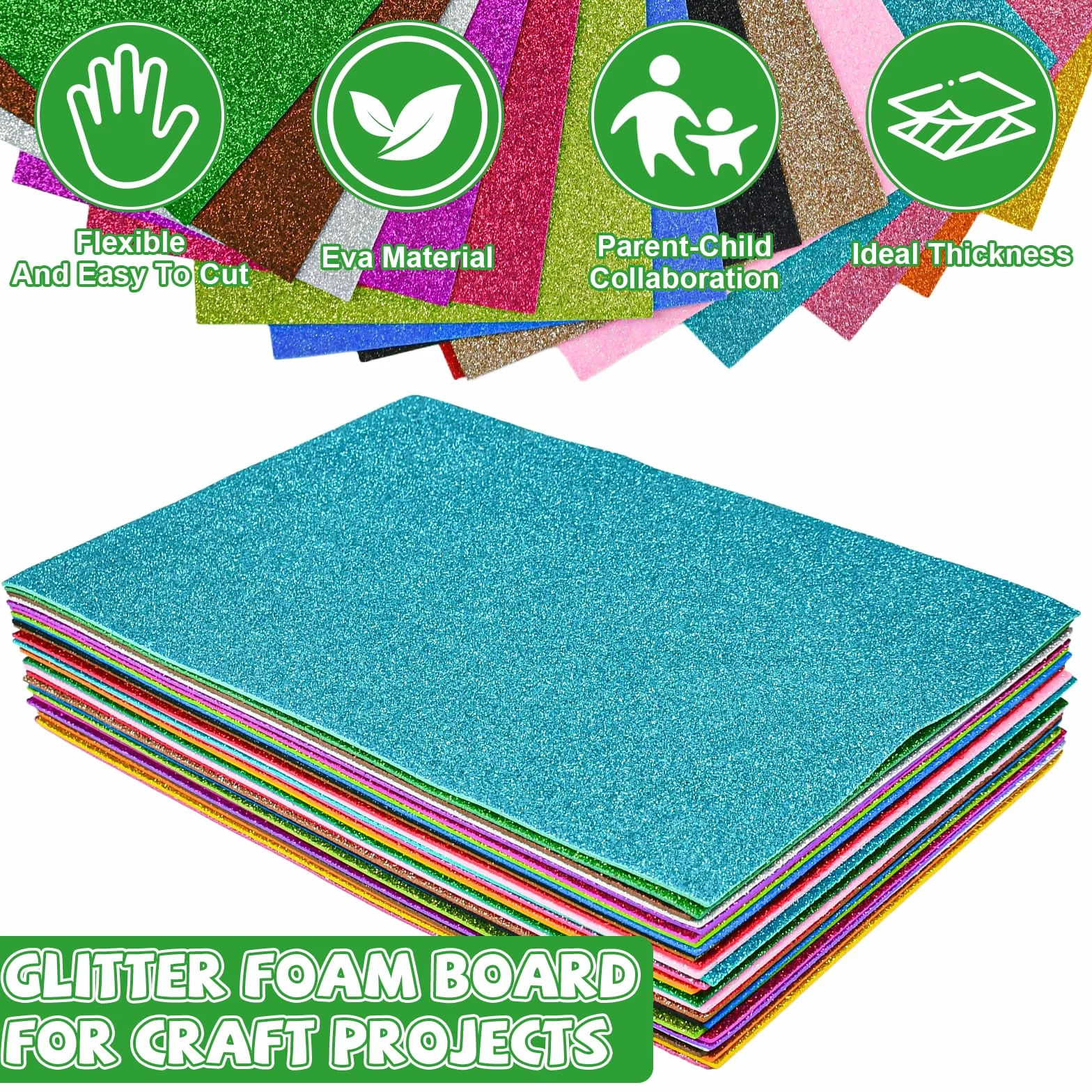 Fogli di Gomma Eva Glitterata 2 mm A4 Carta Colorata per Scrapbooking