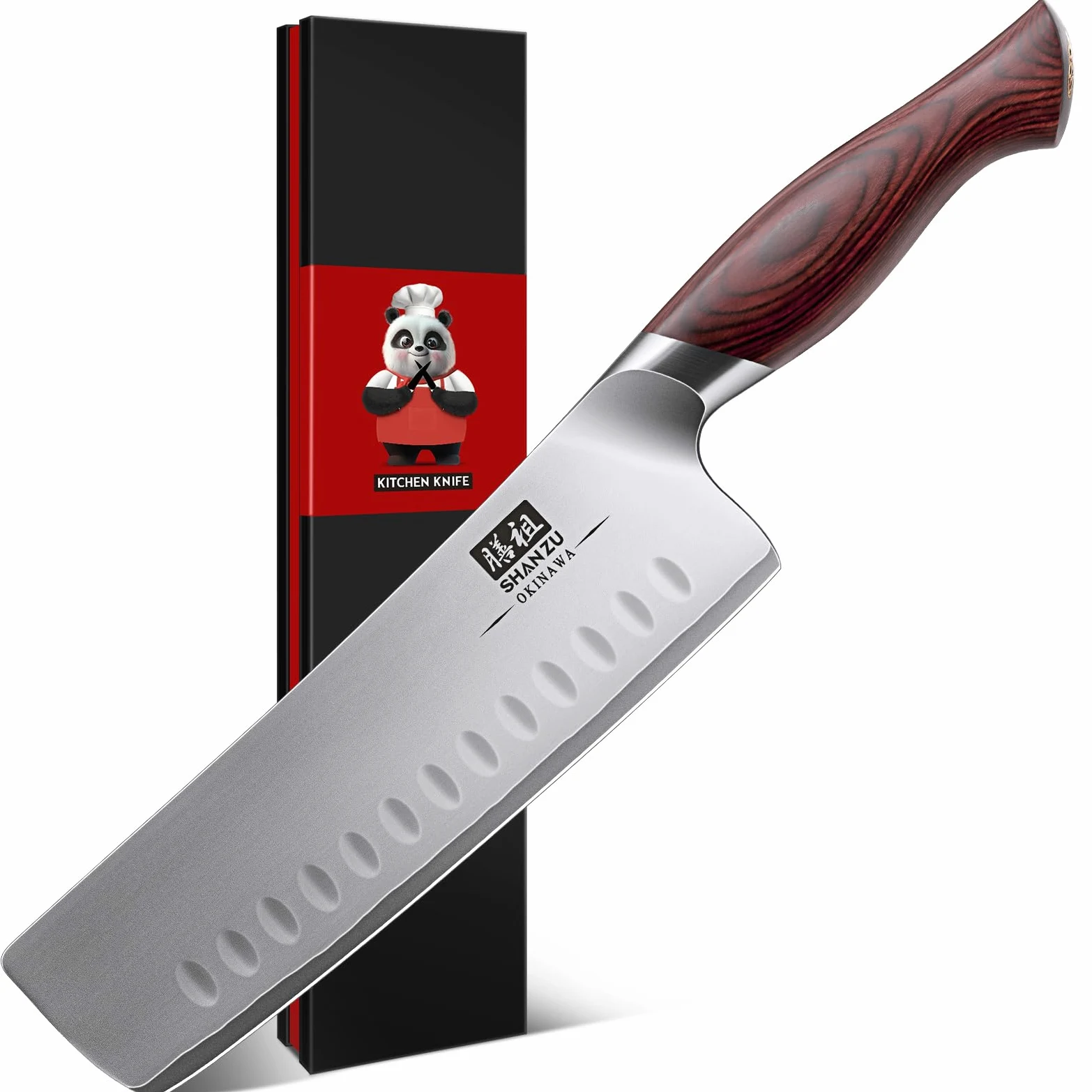 SHAN ZU Coltello Nakiri 18cm, Coltello da Cucina Giapponese per Carne e Verdure, Coltello da Chef Lama Acciaio Inossidabile ad Alto Tenore di Carbonio 10Cr15Mov e Impugnatura Ergonomica in Legno Pakka