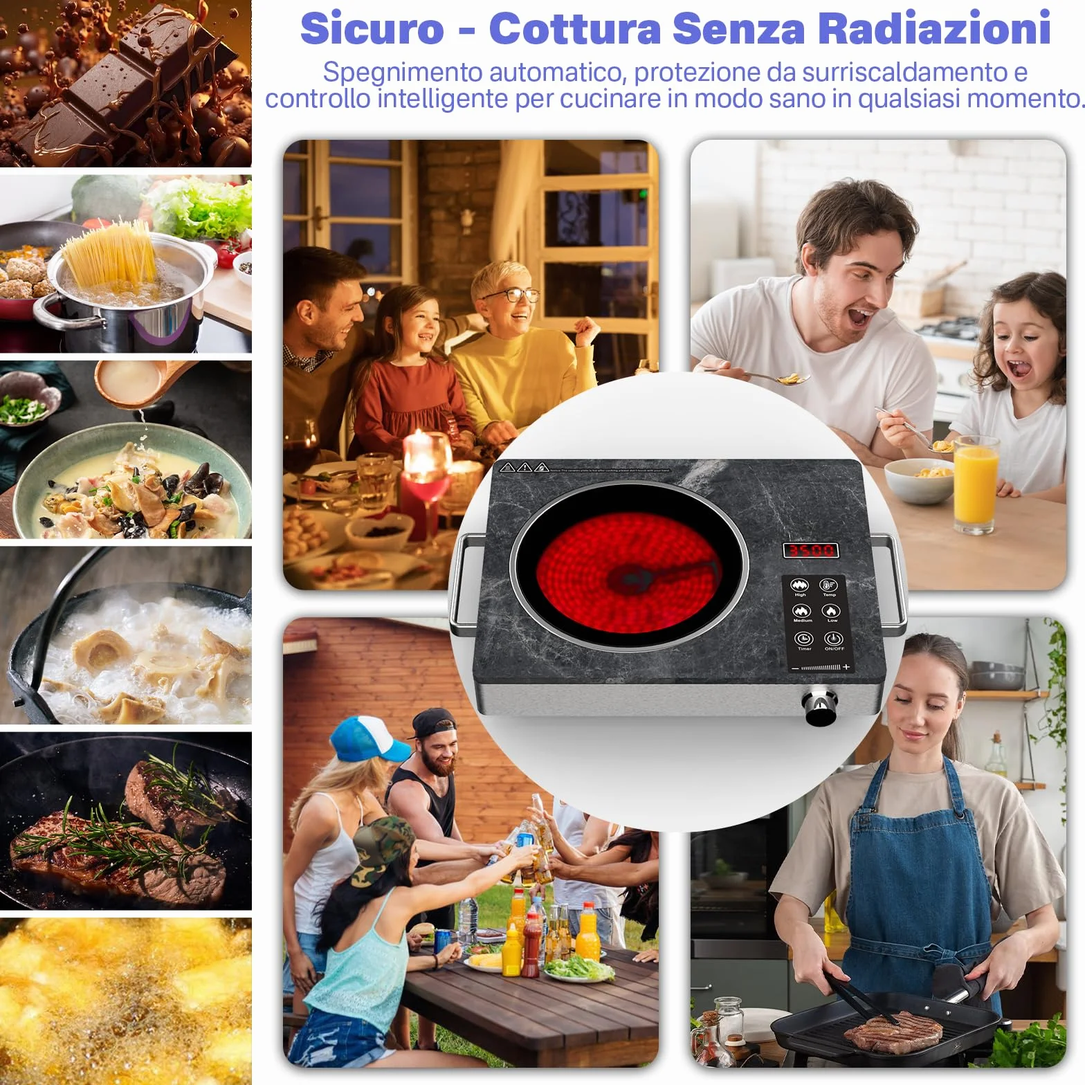 Fornello Elettrico 1 Piastra 2000W Portatile – Piano Cottura Elettrico Vitroceramica 1 Fuoco, Fornello da Campeggio, Vetroceramica per Esterno, Controllo Tattile, Plaque Vitrocéramique 1 Feu
