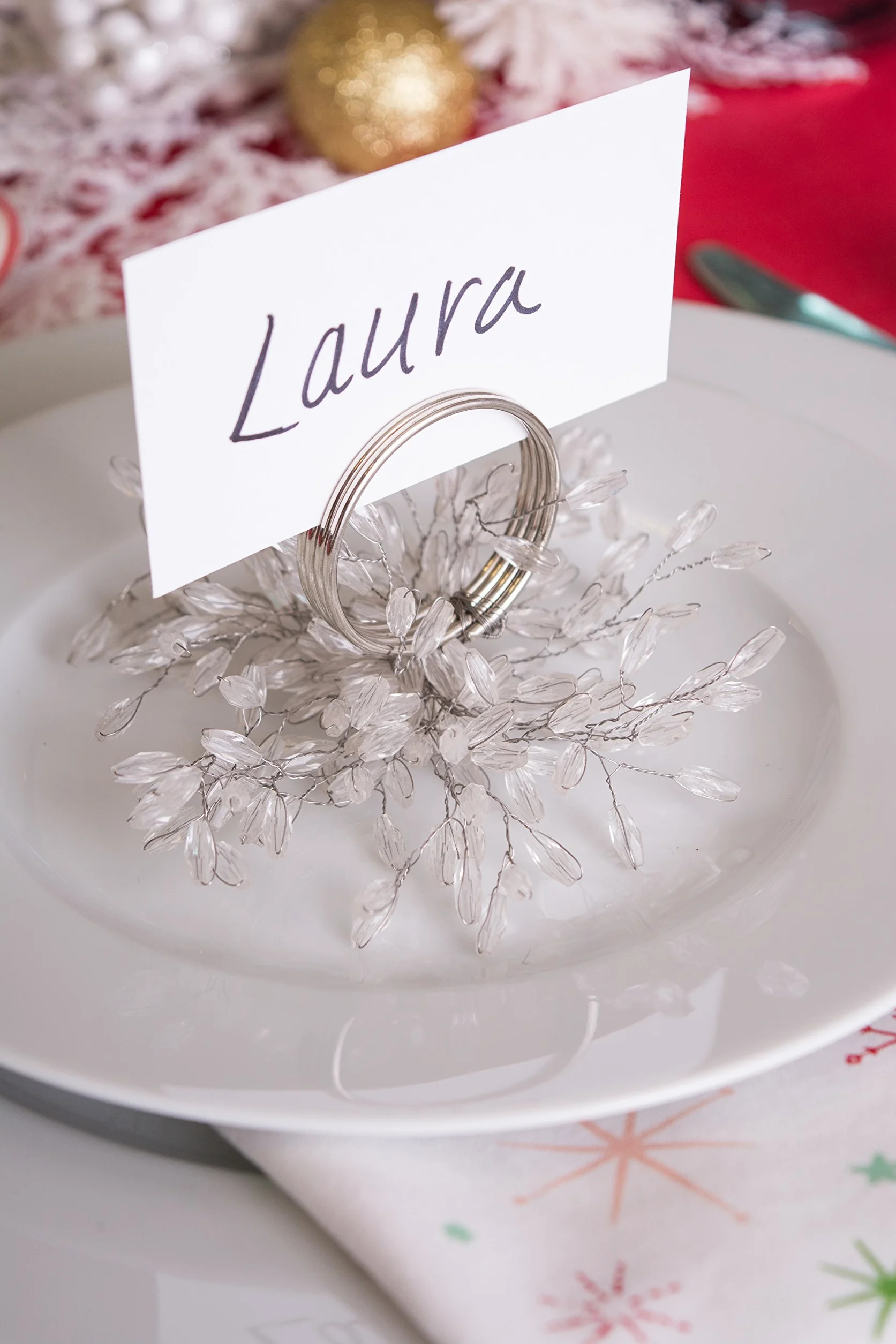 DII Set di 6 portatovaglioli decorativi per decorazioni da tavolo e festa del Ringraziamento, diametro 10,2 cm, perline argentate Starburst, decorazione da tavolo