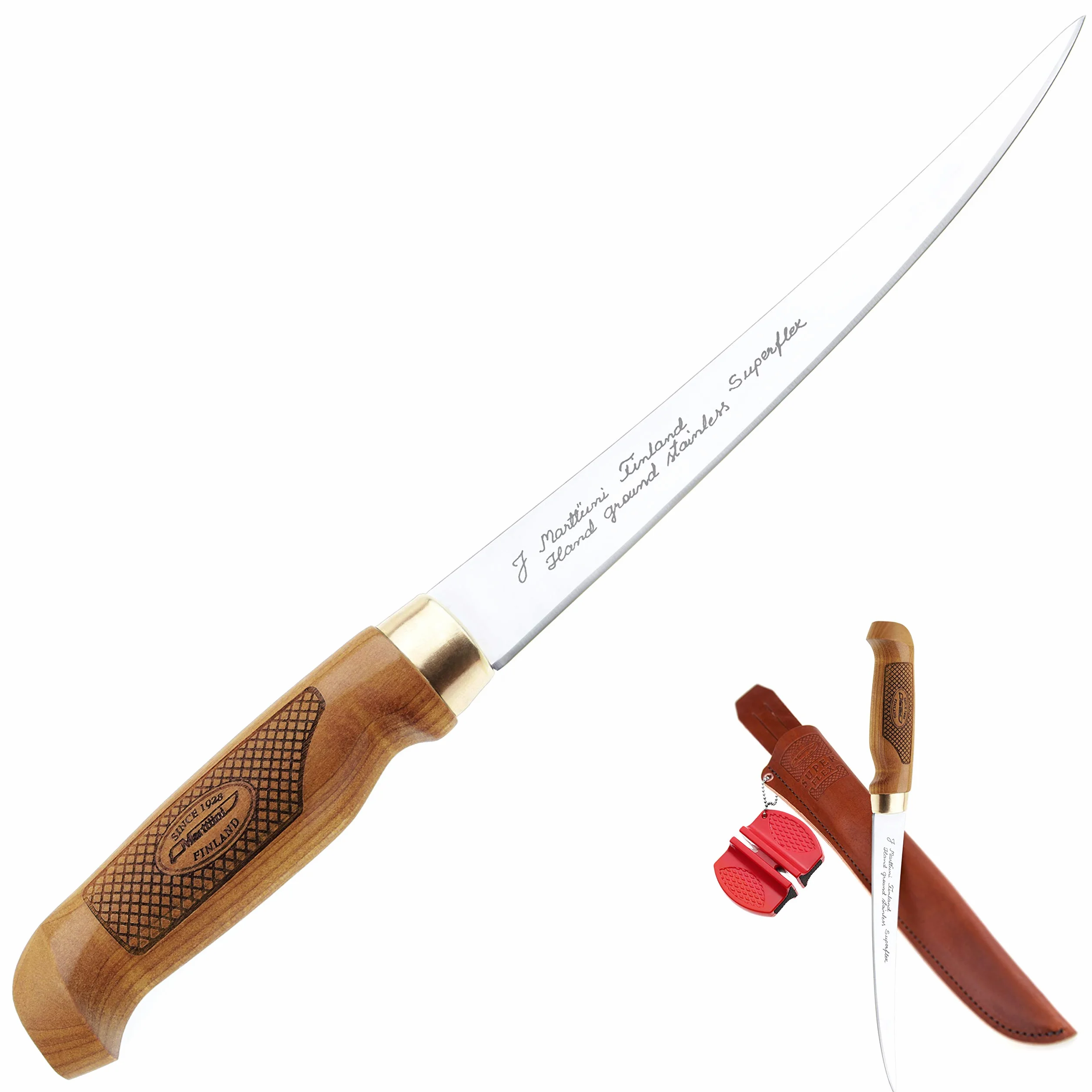 Marttiini, Coltello Superflex, da 30,6 cm + affilacoltelli Lansky Crock, coltello estremamente tagliente e flessibile, per pesce e carne