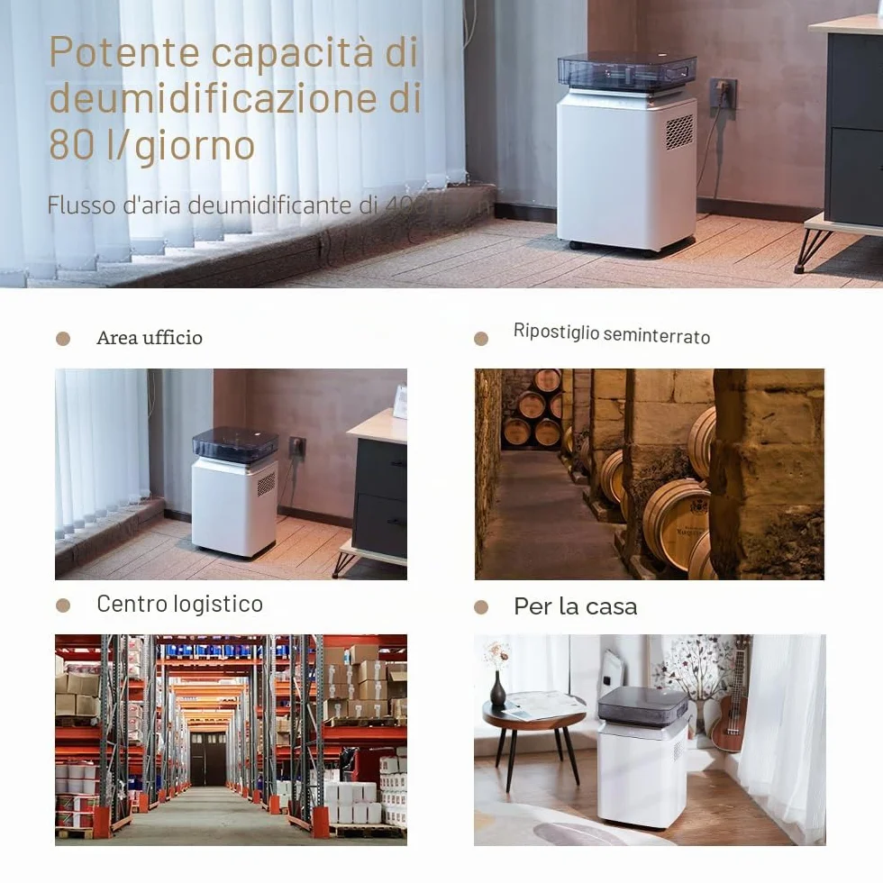 Kalopsia Deumidificatore Casa Muffa Portatile: Professionale 80L/Giorno Pompa 5M Drenaggio Automatico per Grandi Ambienti 170㎡ Silenzioso 46dB Cantina/Bagno/Stanza/Seminterrato/Garage/Ufficio