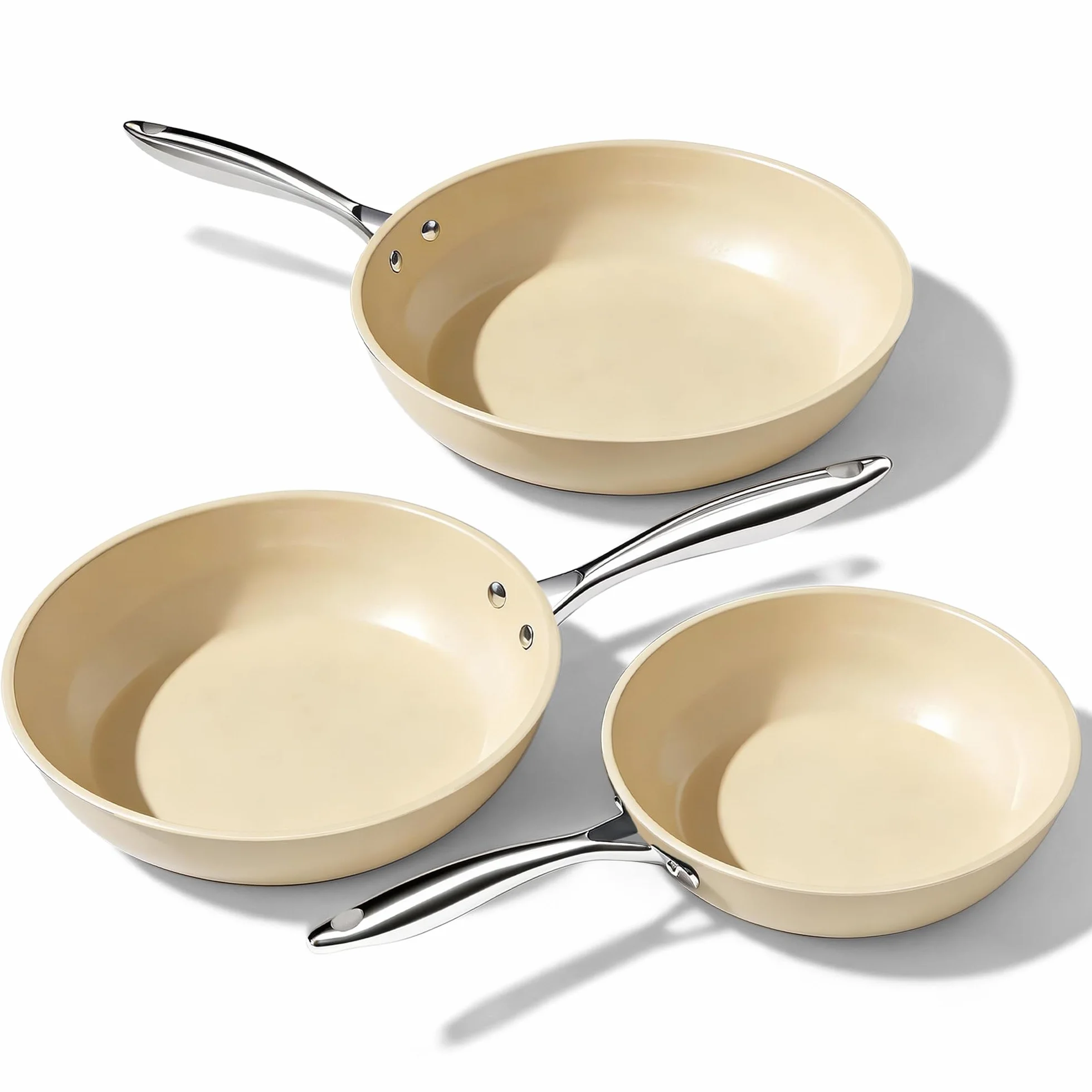 UUKRAVE Set di padelle in ceramica a induzione, antiaderenti, 20, 24, 28 cm, per tutti i piani cottura, senza PTFE, senza PFAS, senza PFOA, adatte a induzione, per forno, lavabile in lavastoviglie