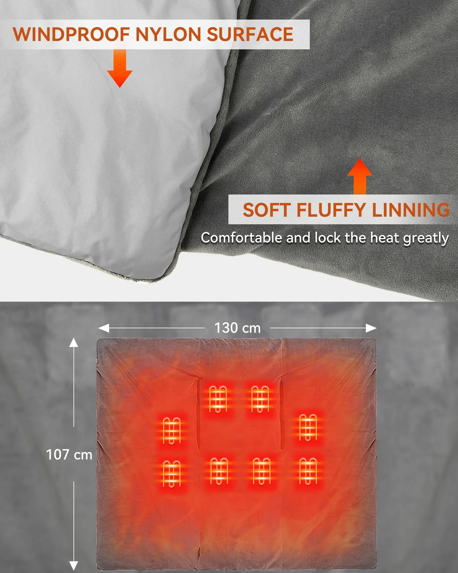 Fernida Coperta elettrica senza fili con batteria da 7,4 V, per uomo e donna, cuscino termico elettrico, portatile, scaldacollo, per casa, ufficio, viaggi, escursioni, grigio
