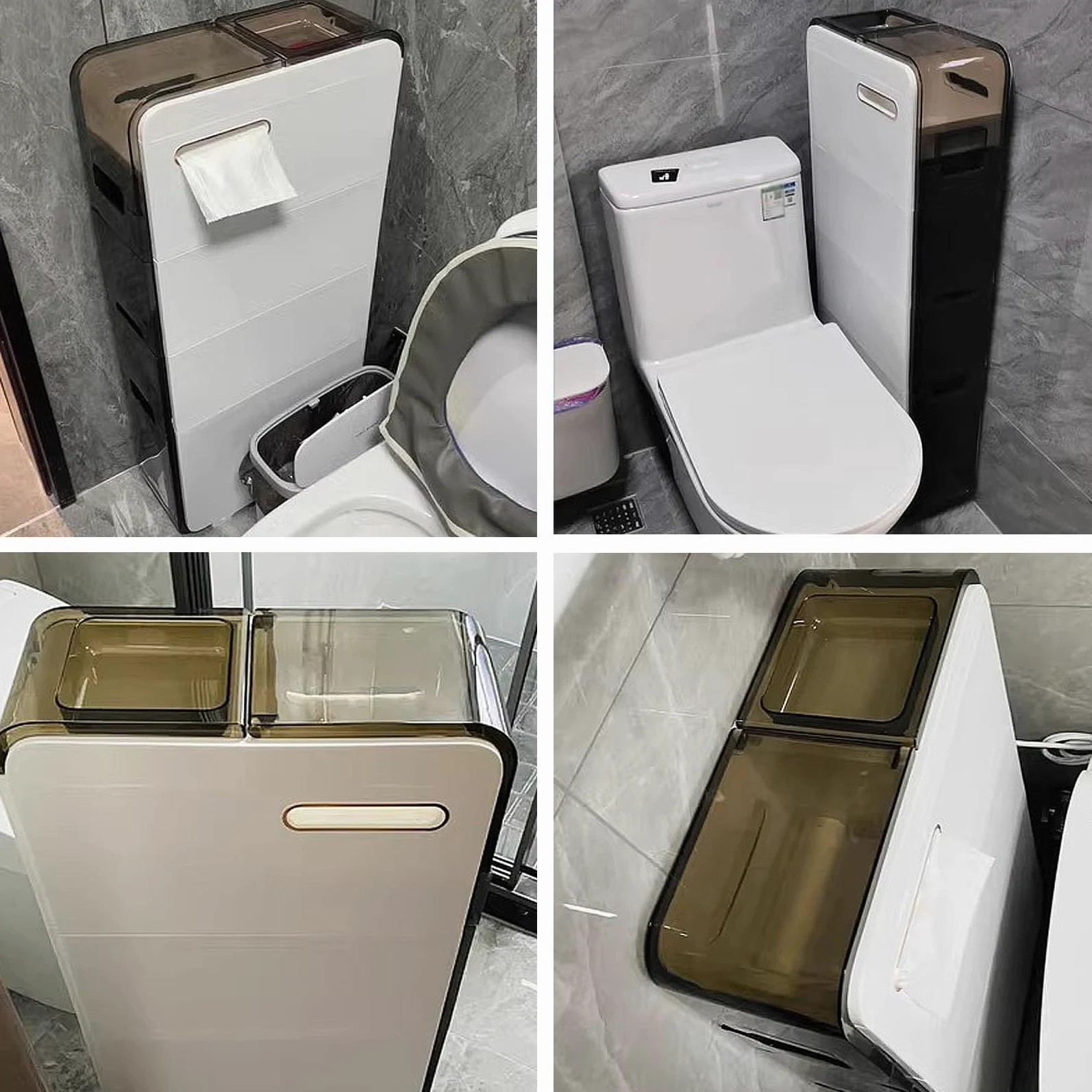 Armadietto da pavimento da bagno, autoportante, sottile, con cassetto a 3/4 ripiani, armadietto multiuso per carta igienica, libri, shampoo