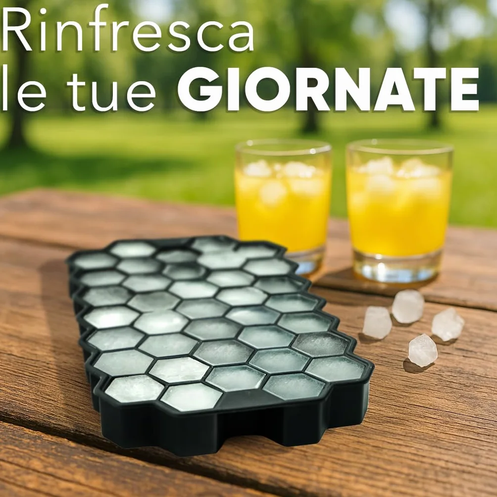 Stampi Ghiaccio in Silicone con Coperchio Set 2 Impilabili BPA Free 74 Cubetti Facile Rilascio Salvaspazio
