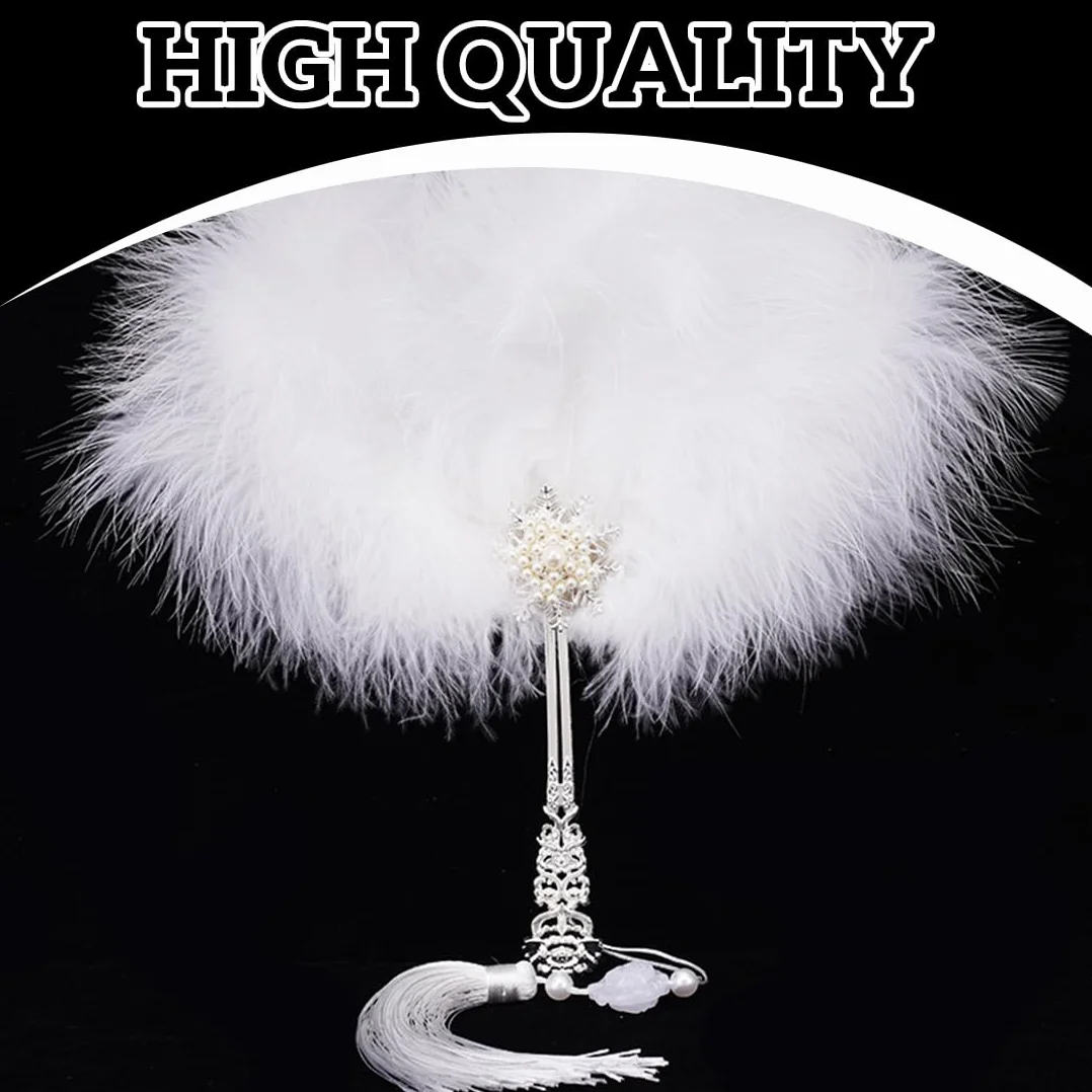 Ventaglio Piume Anni '20 Vintage Handheld Feather Fan Donna Gatsby Party Costume Accessori Bianco