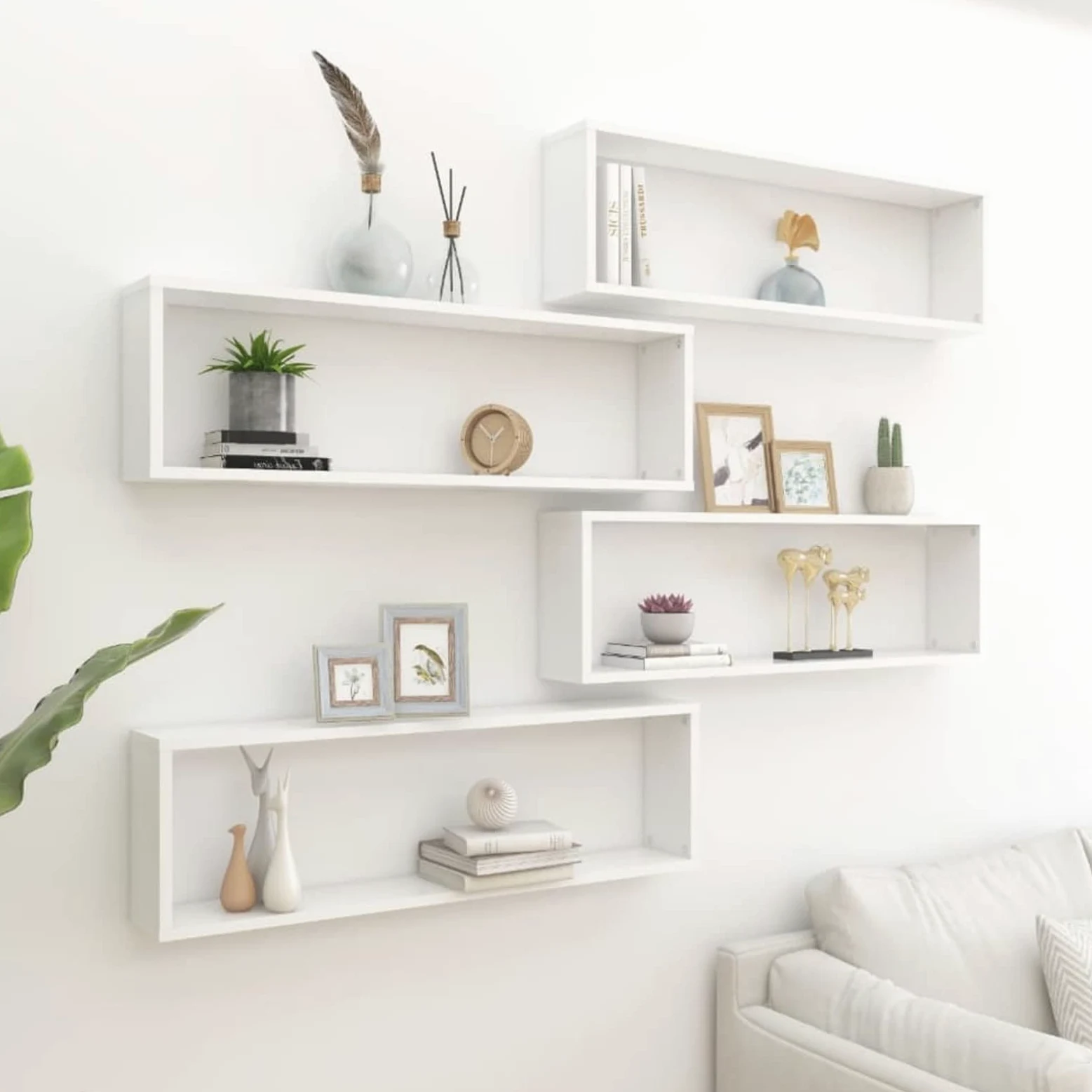 Rantry Mobili Mensole Parete a Cubo 4 pz Bianco 100x15x30 cm in Multistrato, Mobile a Parete Appendere Ripiano, per Ingresso Ripiano in Stile Moderno Mobili da Corridoio