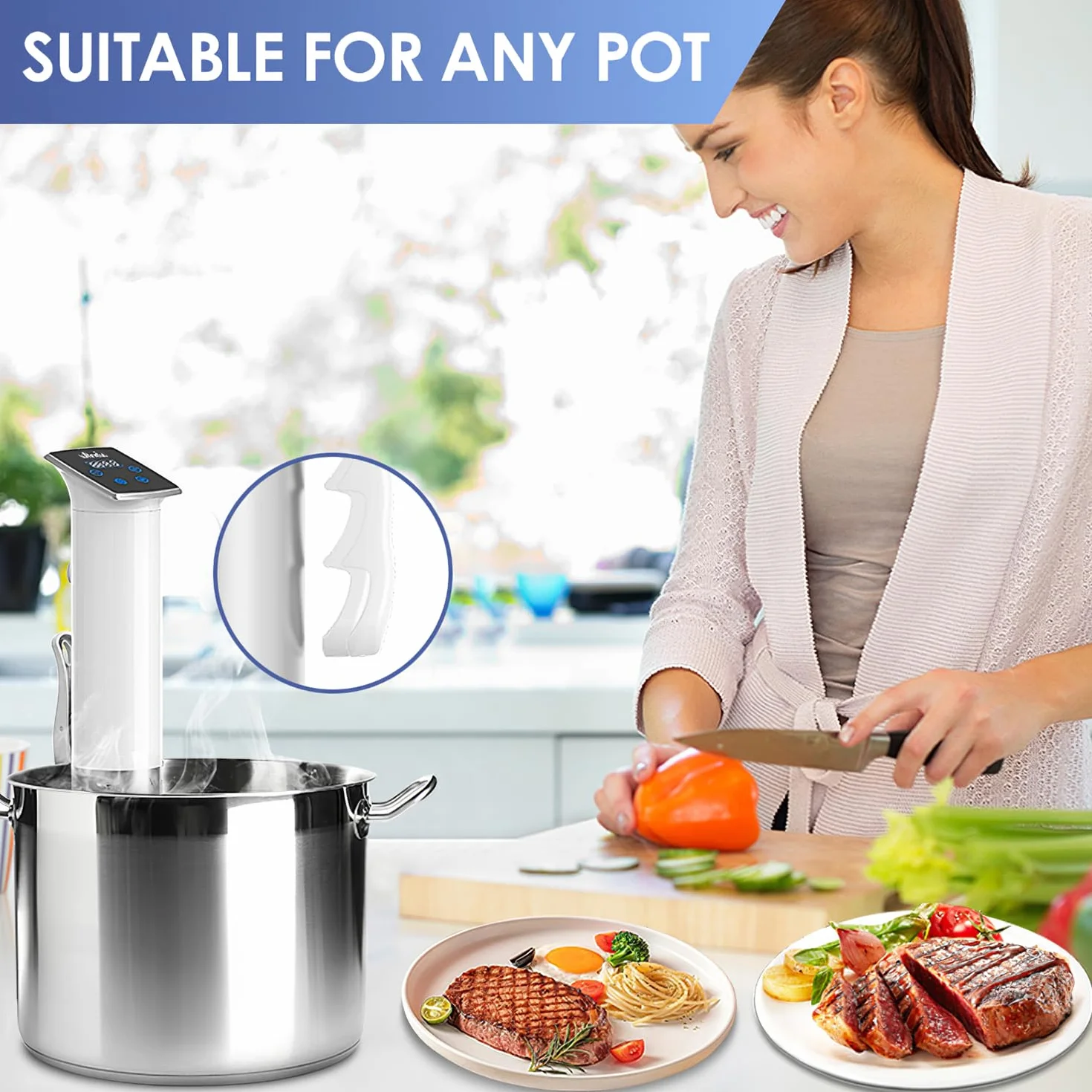 Wancle Sous Vide Roner 1100W Circolatore di Immersione IPX7 Impermeabile Controllo Temperatura ±0,1°C Bianco