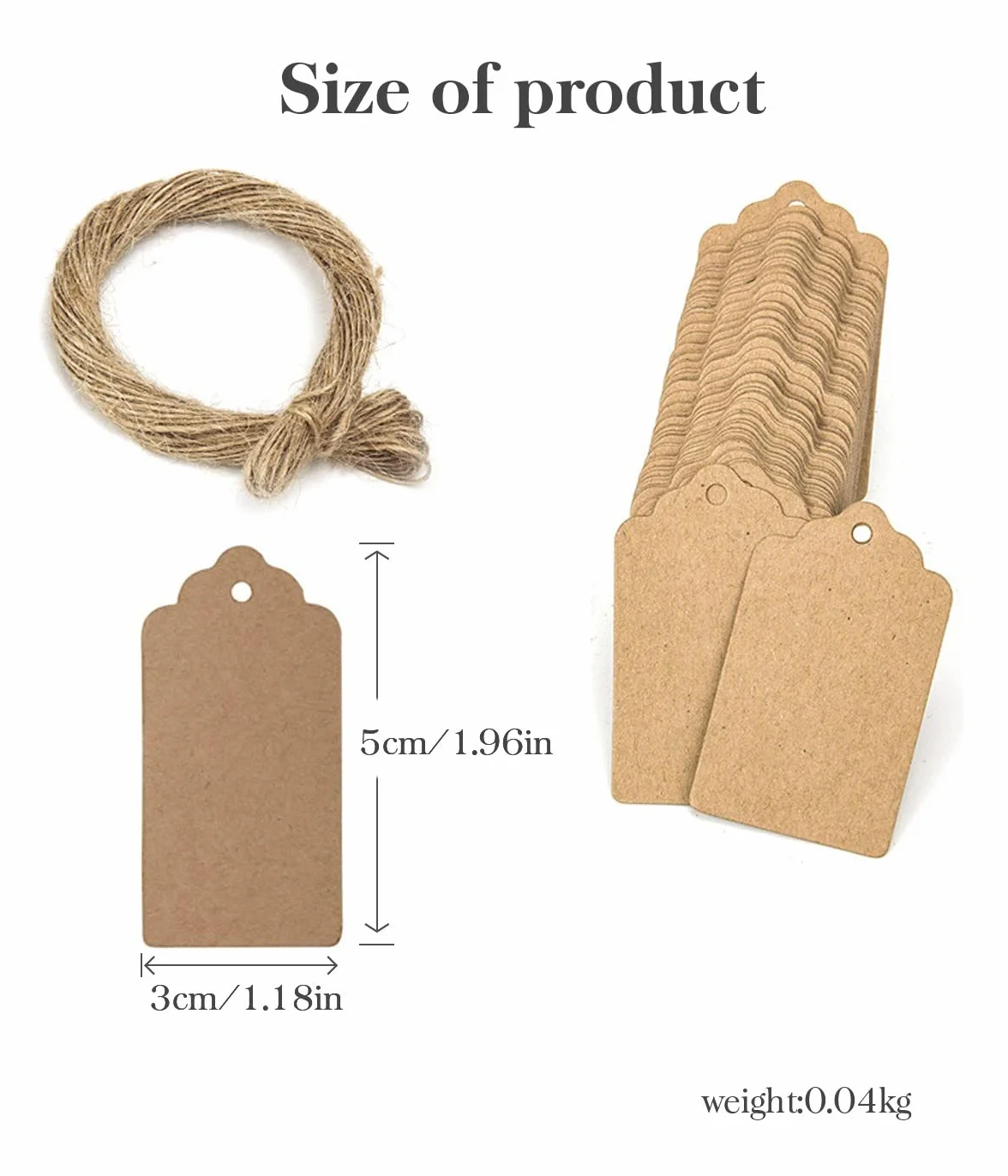 Tag Bomboniere 100 Pz 3 x 5 CM - Spago di Iuta Naturale Lungo 20 Metri, Marrone - Etichette Cartoncino Premium e Bifacciali - Ideale per Etichette Regalo, Cartellini Prezzo e Fai Da Te