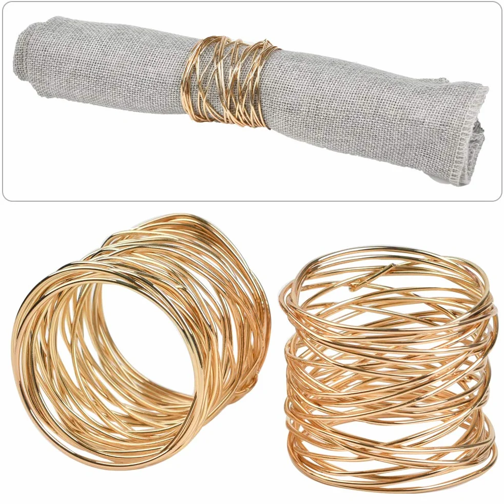 Portatovaglioli 6pcs Anelli di tovagliolo di Metallo Dorato, Anello da Tavolo 4.2 * 3.6cm, per Matrimonio Banchetto Cena Decorazione da Tavola per Feste d'Oro (6 Pezzi)