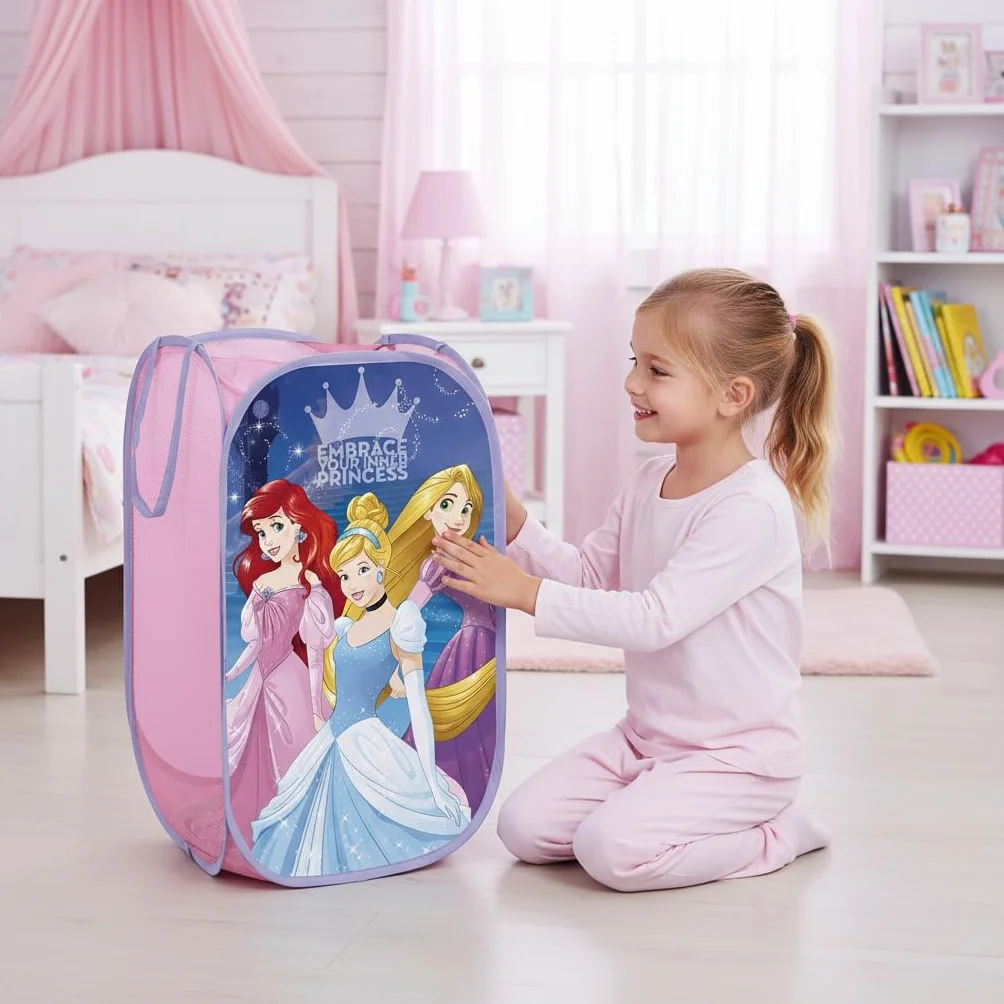 SUPERDIVER - Cesto pieghevole Principesse Disney - Licenza Ufficiale Disney Princess - Perfetto per giocattoli e vestiti - 36x36x58 cm - Ideale per bambini e bambine.
