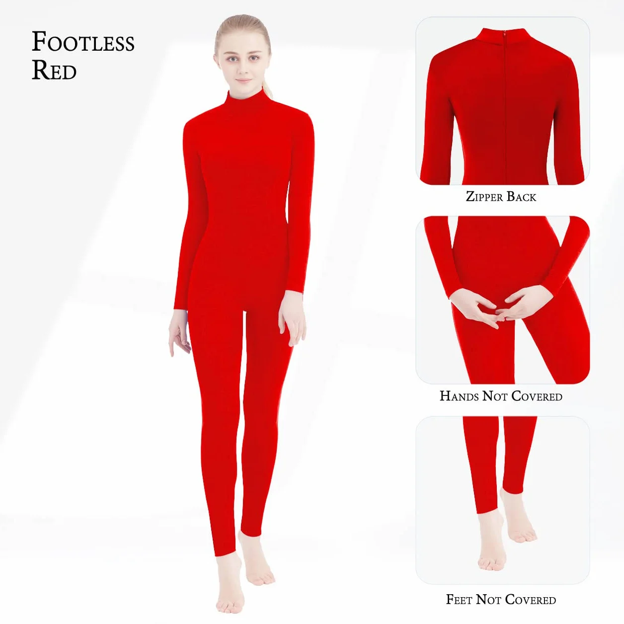 SUPRNOWA Full Body Unitard Turtleneck Spandex Footed Footless Long Sleeve Unisex