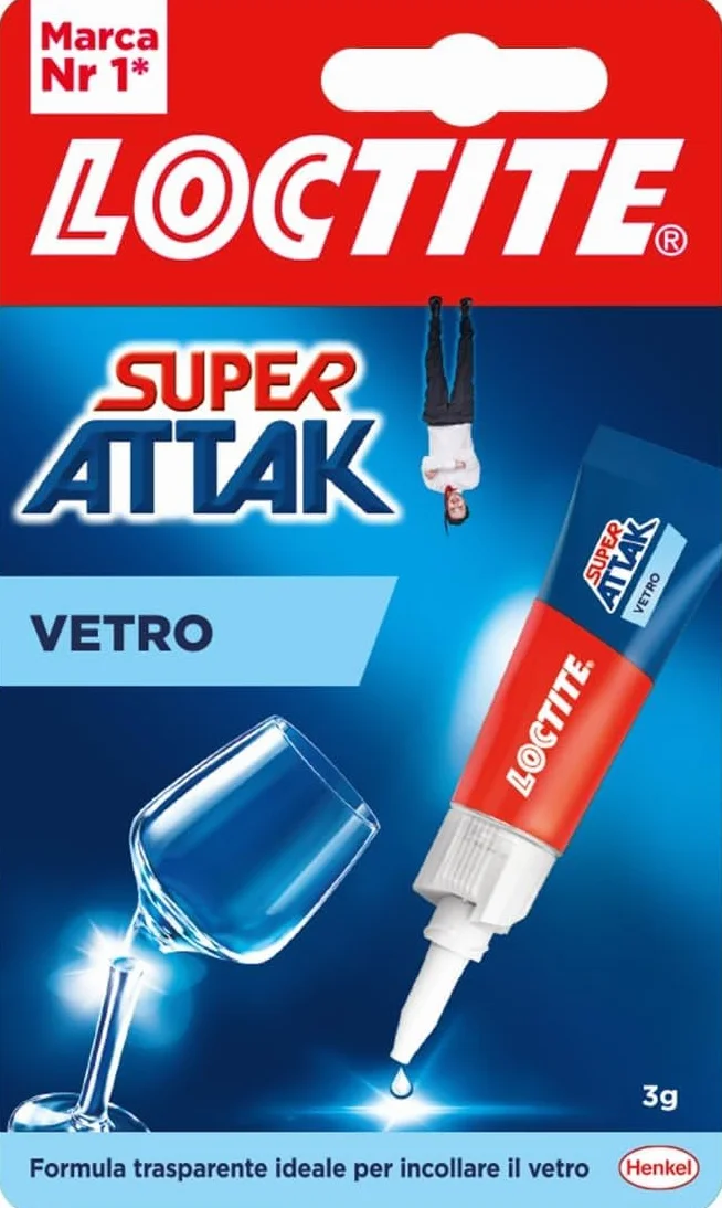 Loctite Super Attak Vetro, Colla per vetro di alta qualità, Adesivo istantaneo per vetro, Colla trasparente facile da usare, durevole e riutilizzabile, 1 x 3g