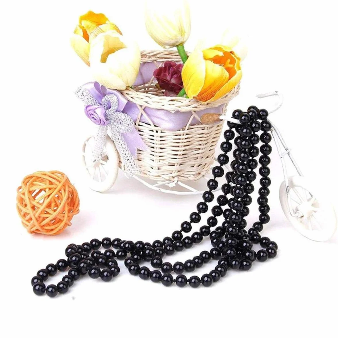 GGOOD Collana di perle nere extra-lunga a strati multi perla Faux