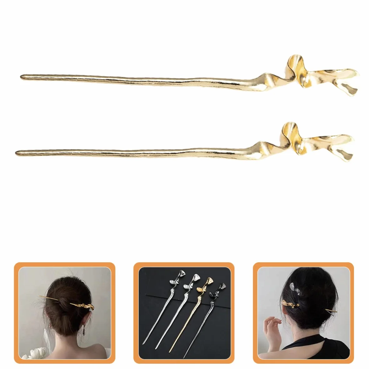 POPETPOP Hair Stick 2 Pezzi Lega di Zinco Oro Accessorio Chioma Donna Vintage Elegante Resistente Banchetto Matrimonio