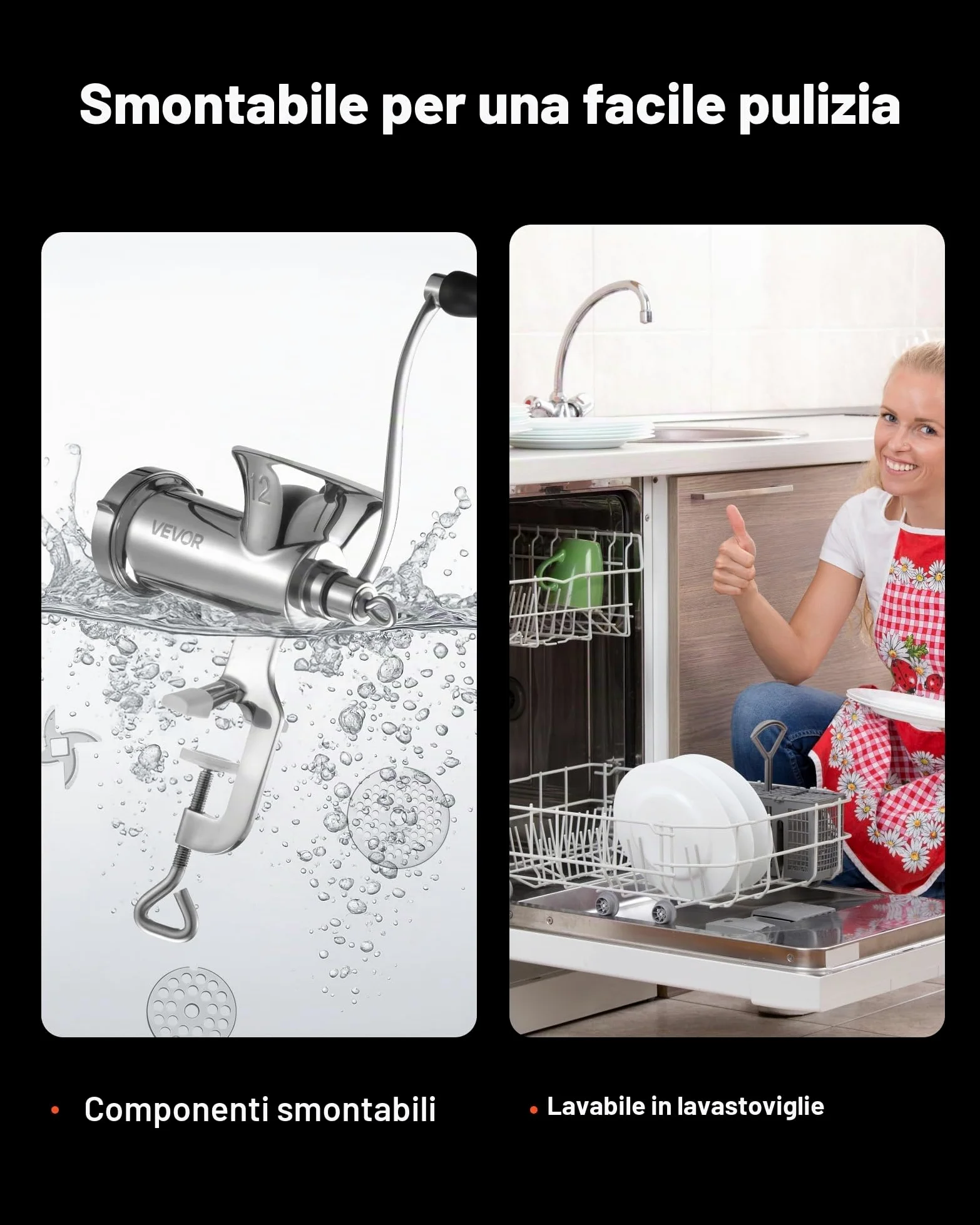 VEVOR Tritacarne Manuale in Acciaio Inossidabile 304 Fissaggio a Morsetto da Tavolo per Preparazione di Salsicce Salumi Polpette, Tritacarne Manuale da Tavolo Acciaio Inox Uso Alimentare Calibro #12
