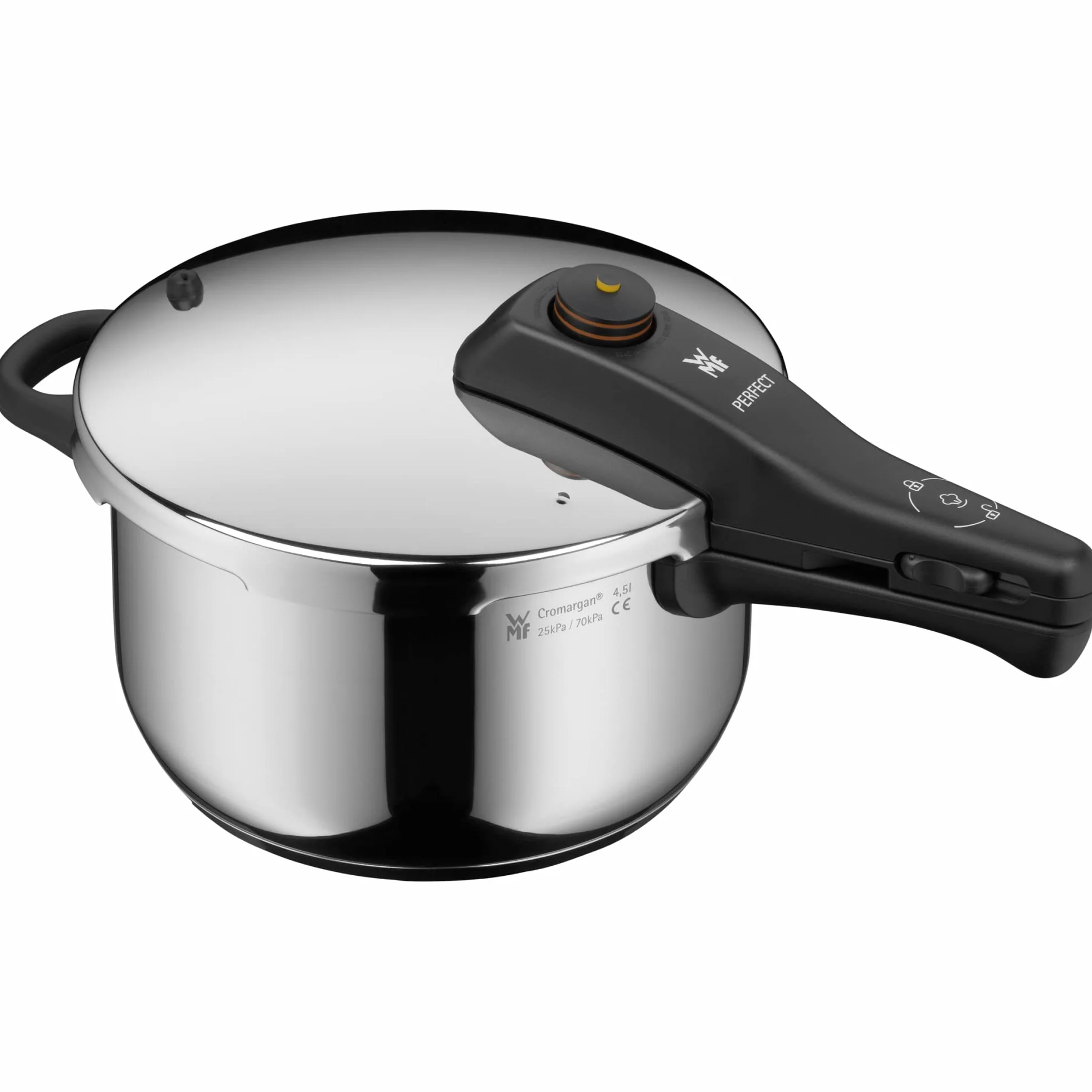 WMF Perfect One Pot - Pentola a pressione a induzione da 4,5 l, pentola a vapore, grande segnale di cottura, 2 livelli di cottura, manico rimovibile del coperchio in acciaio inox Cromargan