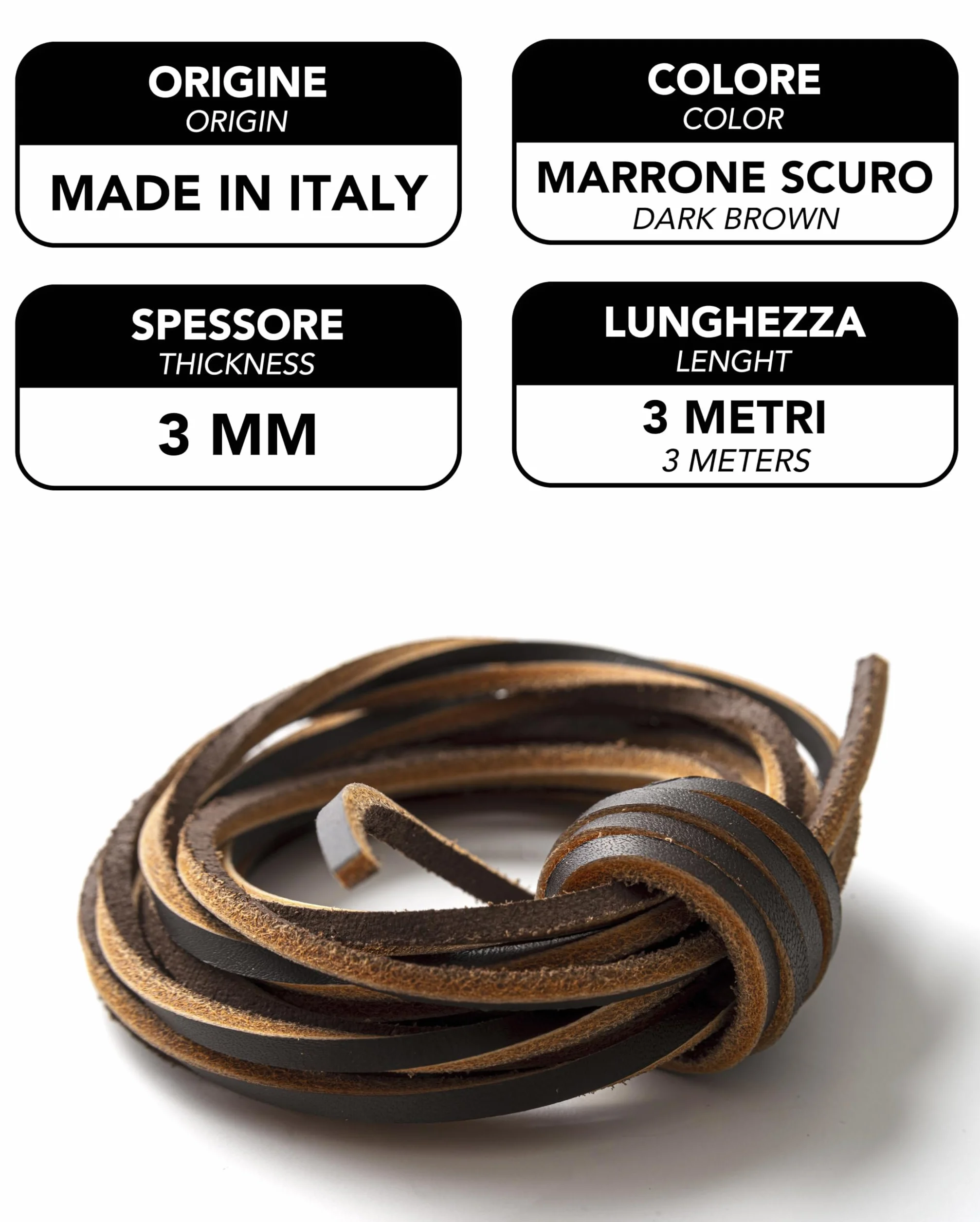 IPEA Leather Cord for Shoes 3 Metres Square Leather Laces Shoelaces Dark Brown