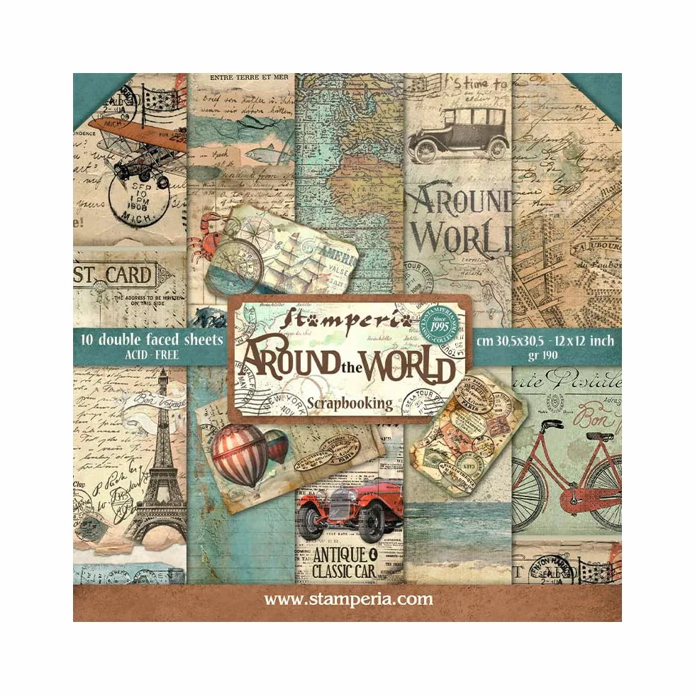 Stamperia Blocco di Carta Double Face 10 Fogli 12" x 12" Intorno al Mondo Multicolore