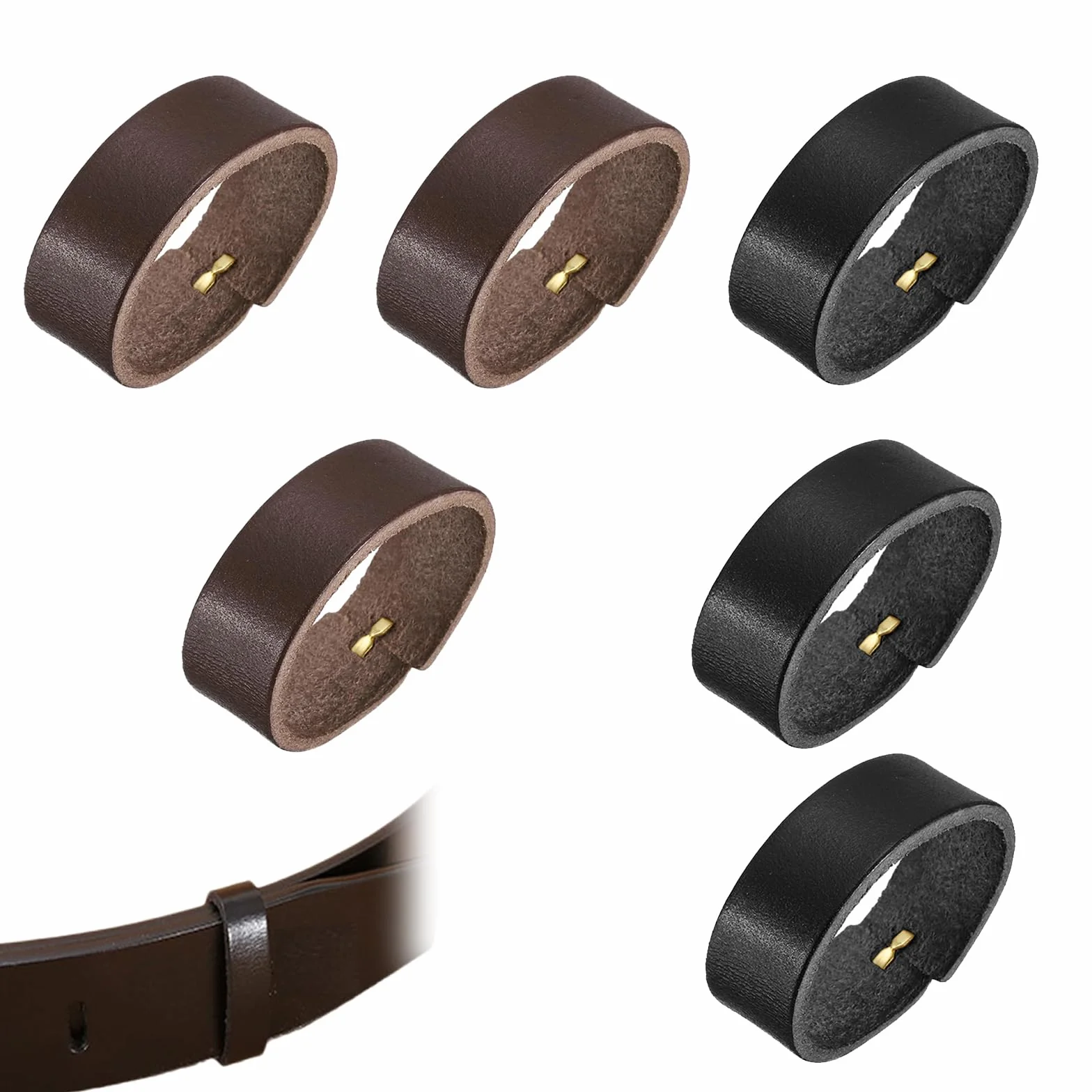 6 pezzi Passante per Cintura in Pelle Bovina 2 Colori Fermacintura Fermacintura Strumento di Fissaggio Cinturino, Supporti per Passanti in Pelle 11,5 cm Circonferenza esterna