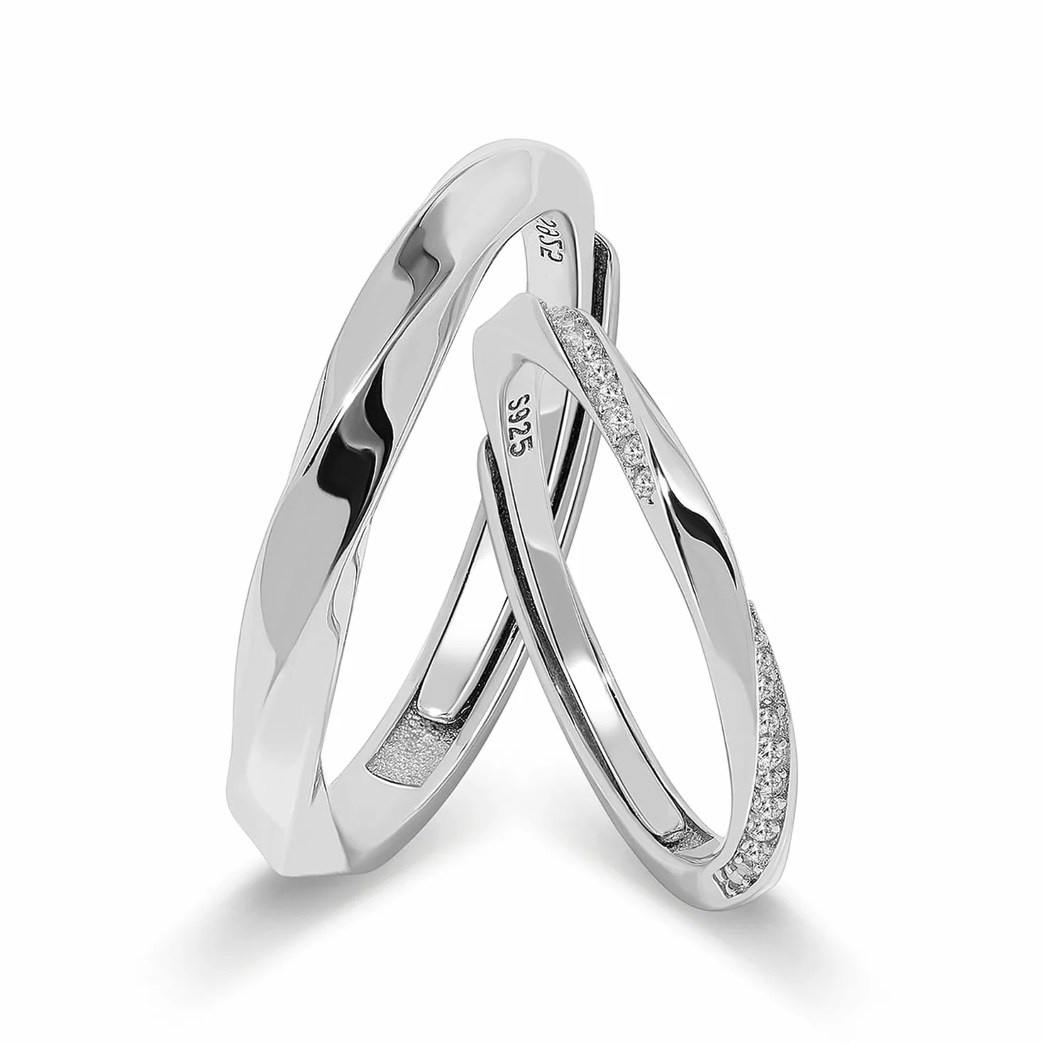 Meissa Anelli Donna Uomo Argento 925 Anelli Coppia Fidanzati Regolabili Fidanzamento Zircone cubico Fedi Nuziali Gioielli Matrimonio Set di due anelli