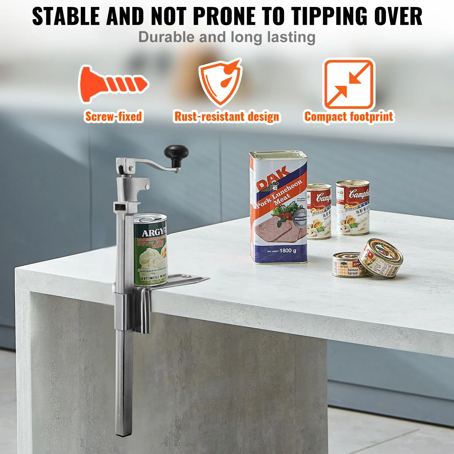 VEVOR Apriscatole Commerciale in Ghisa da Tavolo per Lattine Alte 30 cm, Lama Acciaio Inossidabile, 235 x 100 x 660 mm
