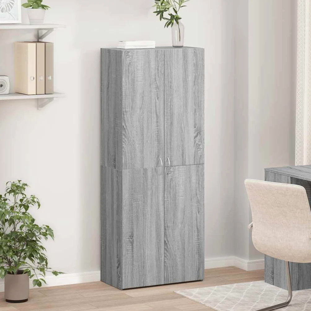 Armadietto in legno grigio Sonoma, 60 x 32 x 153 cm, armadio da ufficio, multiuso, con 4 scomparti e porta, per raccoglitori, documenti, ufficio, casa, studio, organizzazione