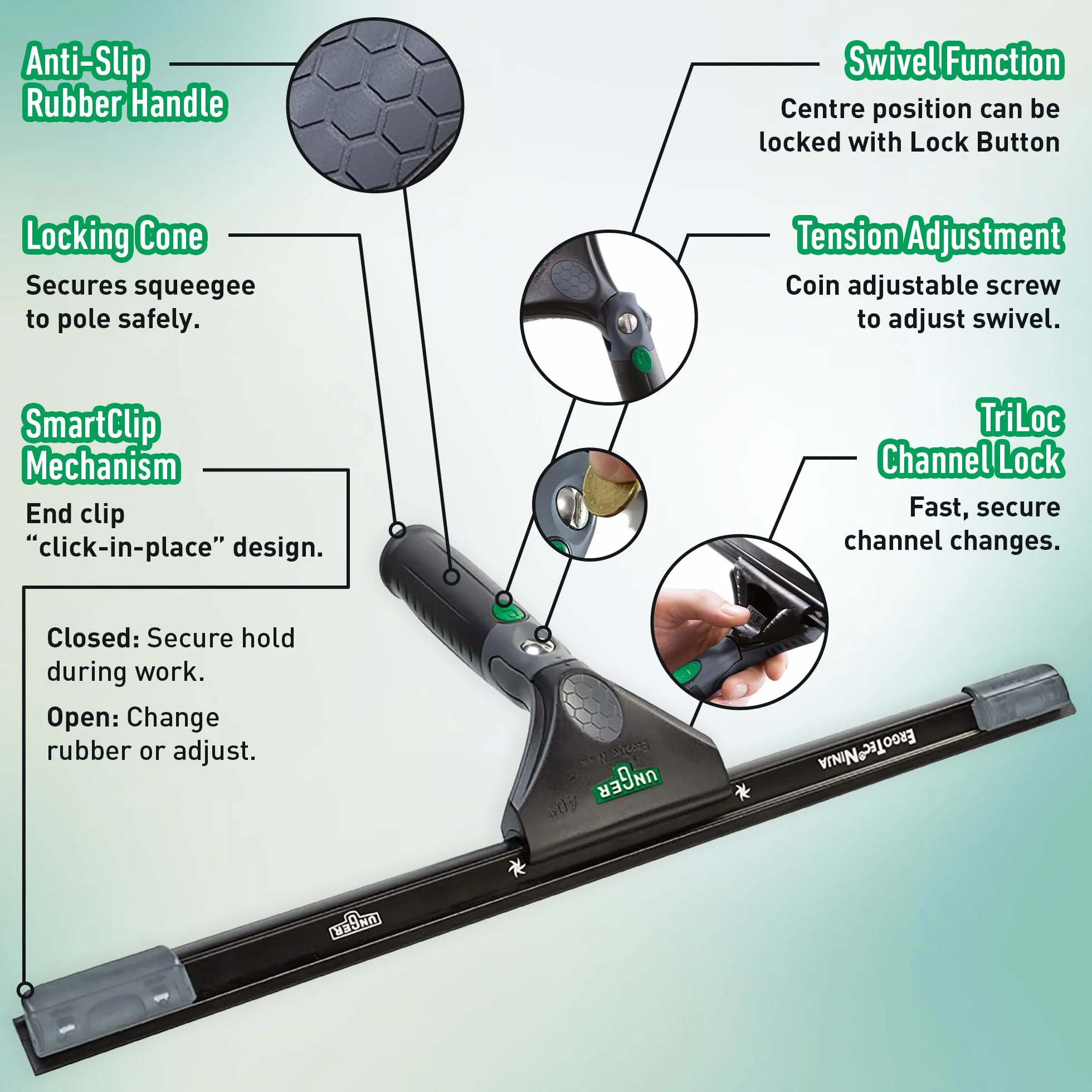 Unger EN350 ErgoTec Ninja - Tergivetri completo 40°, 35 cm, in gomma morbida