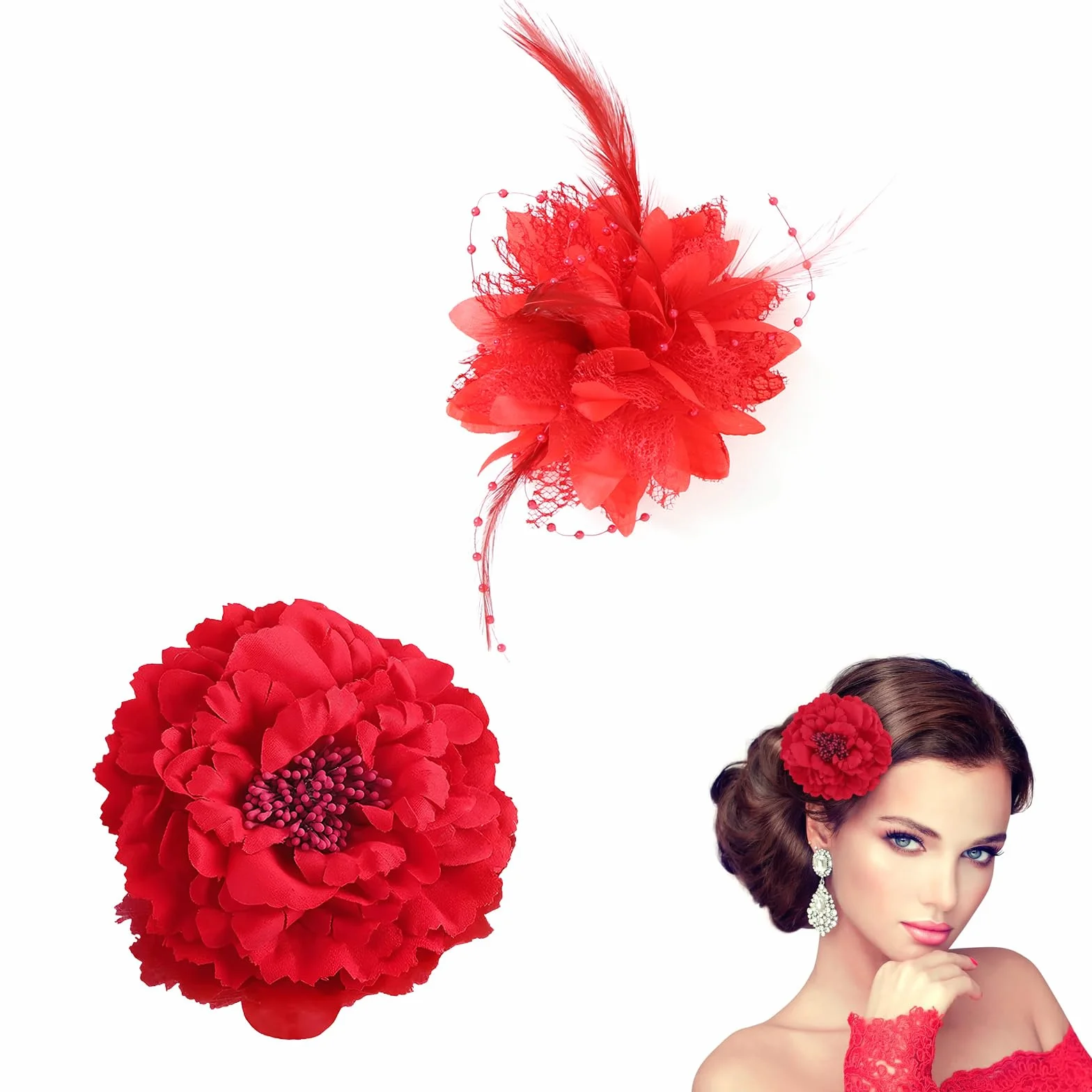 Fiore Spilla Testa Ornamento, Sposa Donne, Rosa Fiore Accessori per Capelli, Clip di Capelli da Sposa, Ballerina di Flamenco, Flamenco Vestito