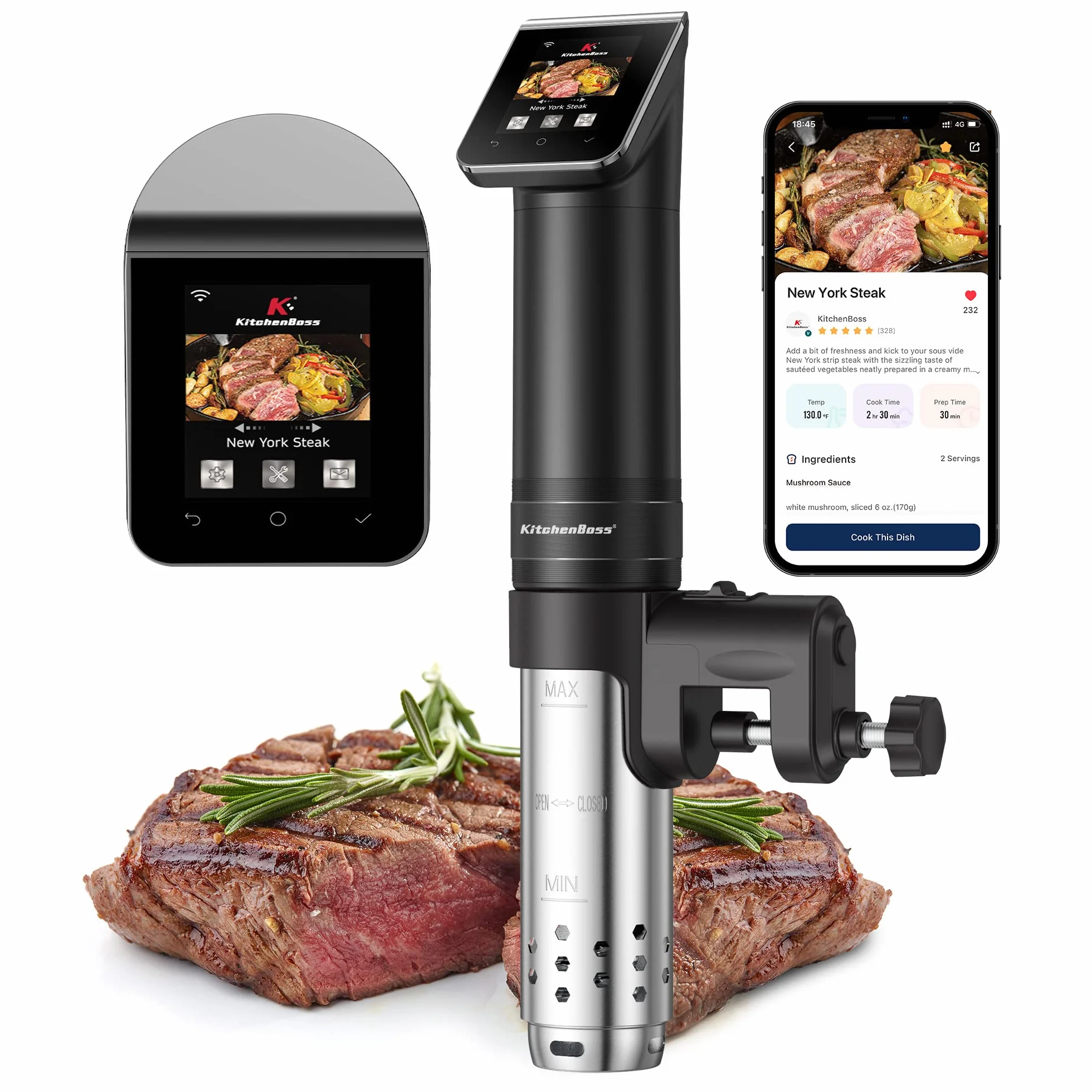 KitchenBoss G330 WLAN Sous Vide Roner 1100W IPX7 APP 40-90℃