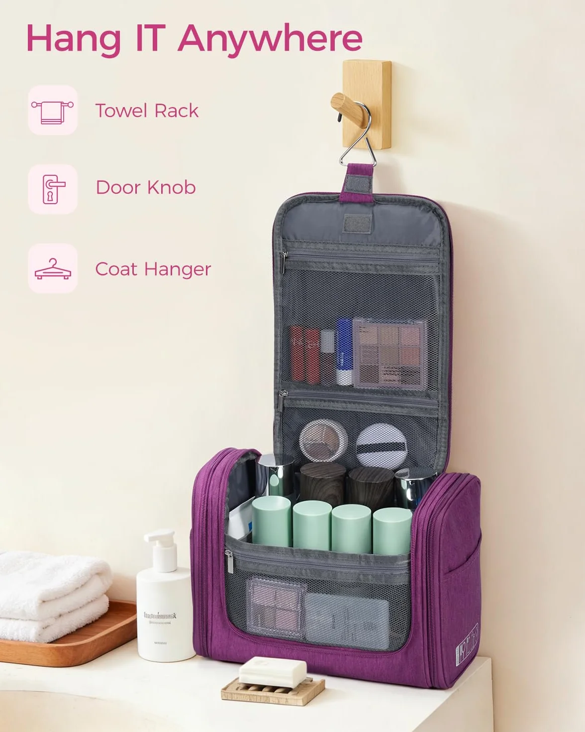 WANDF Borsa da toilette appesa da viaggio per cosmetici Organizzatore per bagno doccia Resistente all'acqua