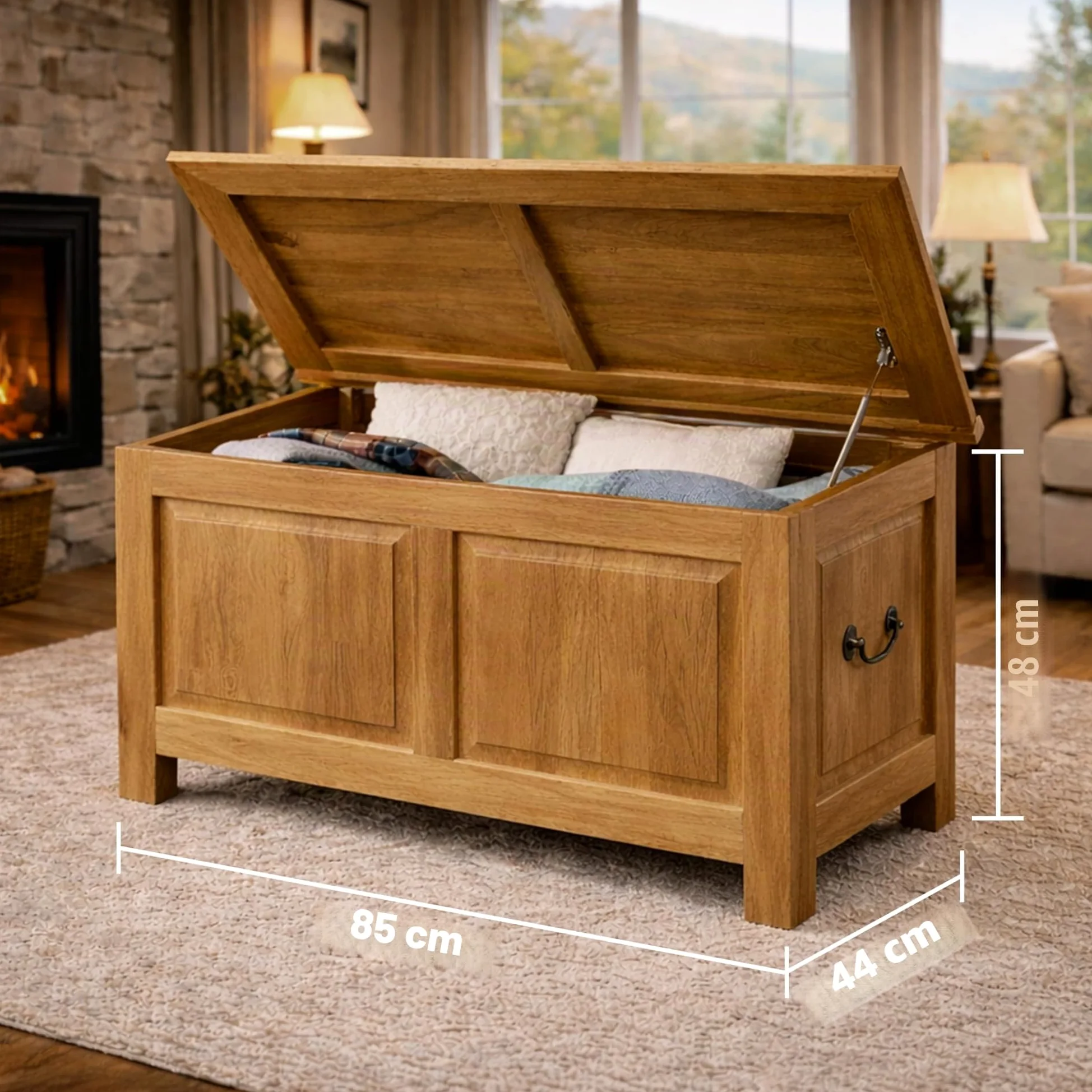Deuba Cassapanca in Legno 85x44x48cm Vano Contenitore e Coperchio Baule Salvaspazio Pistone a Gas