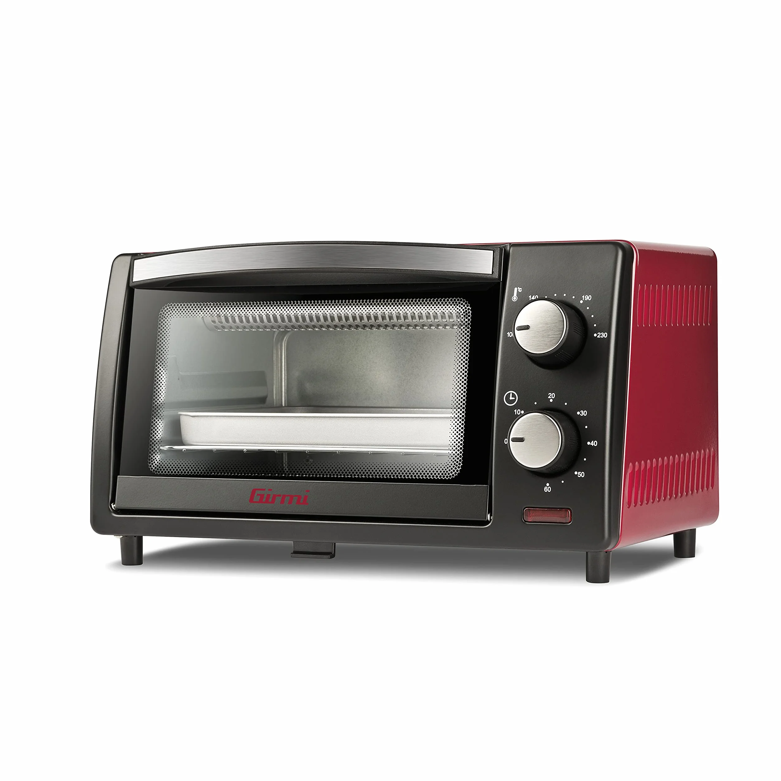 Girmi FE10 Forno Elettrico 800 W 10 Litri Griglia INOX Termostato Regolabile Timer 60 min Nero Rosso