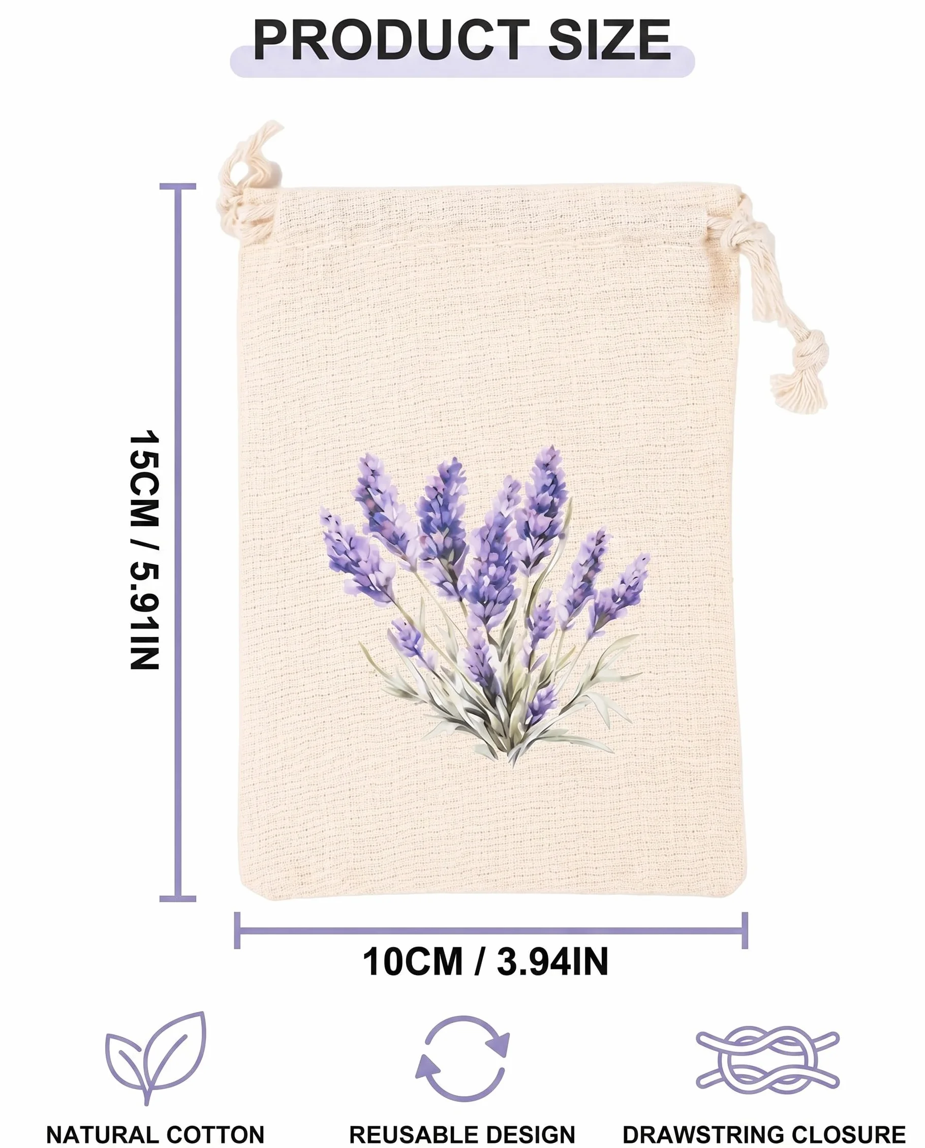 10 Pezzi Sacchetti Cotone per Lavanda Vuoti con Coulisse, Bustine Riutilizzabili per Armadio, Antitarme & Profumo Fresco Biancheria