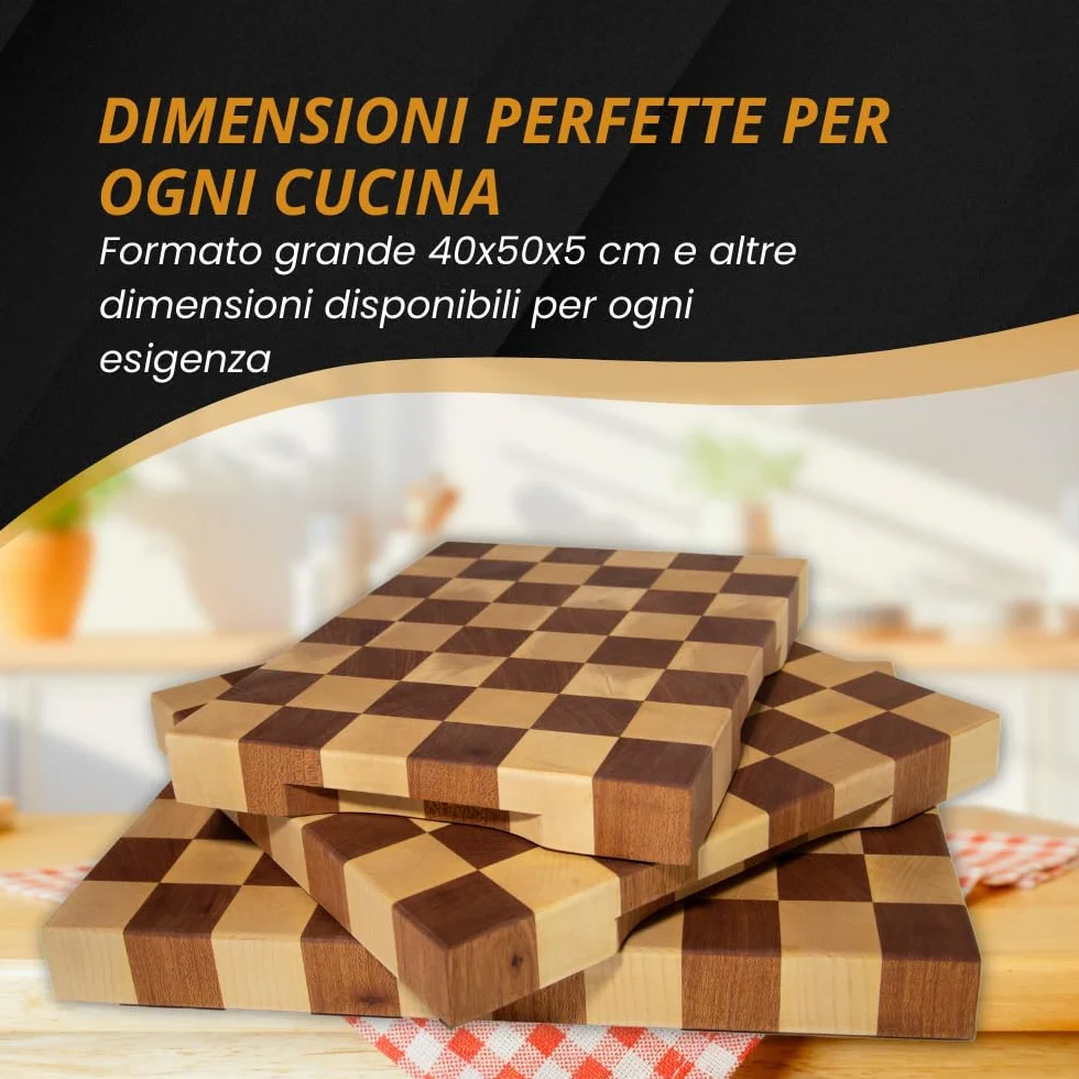 Arte del Legno, Tagliere da Cucina in Legno Professionale dim. 40x40xh4.5- con Venatura a Scacchi, Tagliere Massello di Acero e Mogano con Olio Naturale - Stabile e Antiscivolo