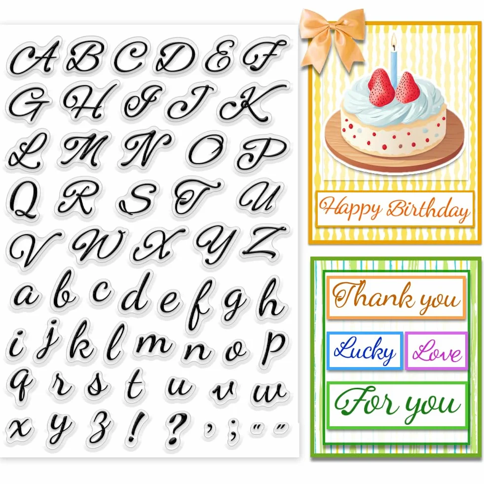 PH PandaHall Timbro Trasparente con Alfabeto 26, Timbro In Gomma Trasparente In Silicone con Lettere Scritte A Mano per per la Creazione di Biglietti, Diario, Scrapbooking, Etichette Regalo