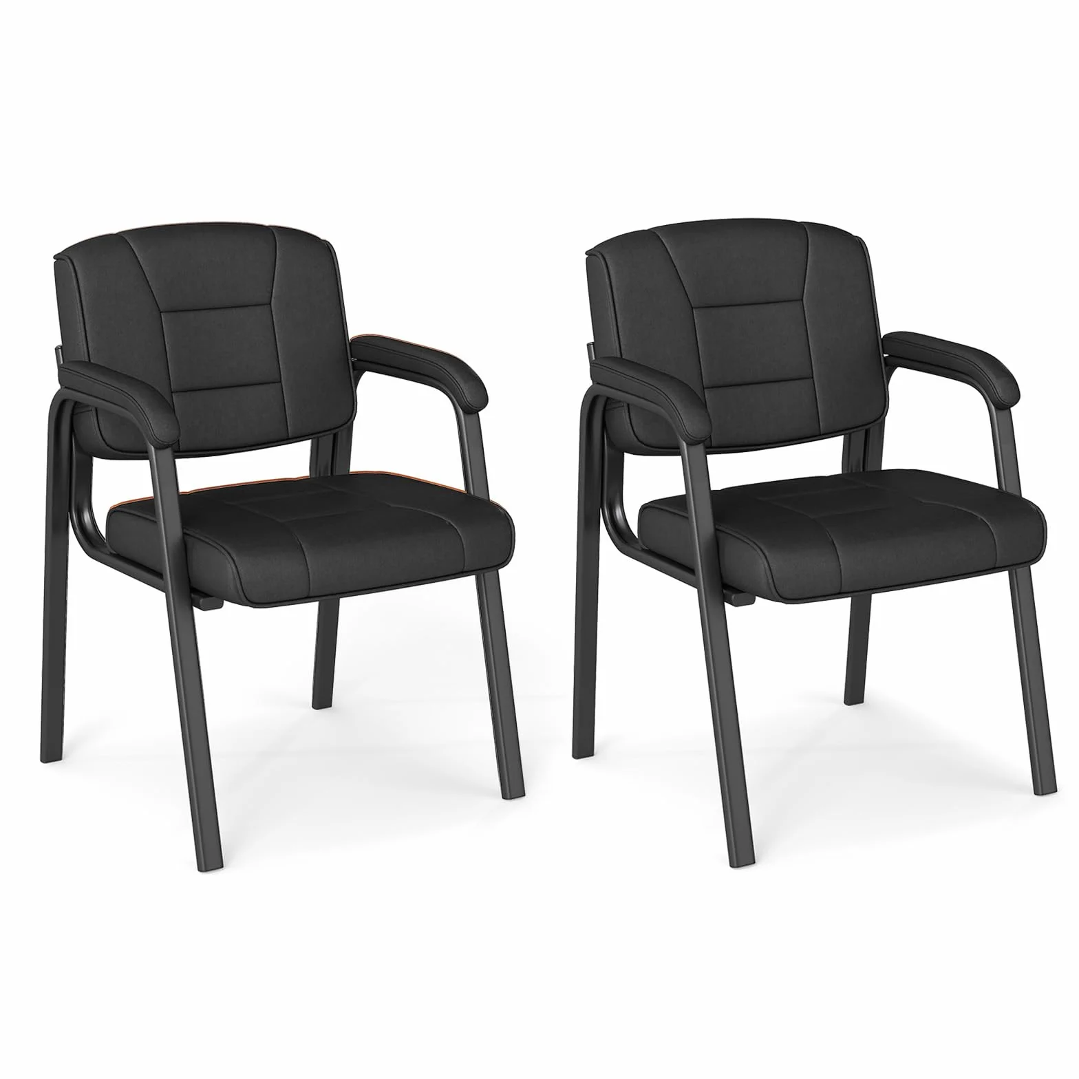 COSTWAY Set di 2 Sedie da Ufficio, Sedia per Sala d'Attesa con Struttura in Metallo, Braccioli Imbottiti, Sedia da Ospiti per Ufficio Riunioni, Portata 180kg (Nero)