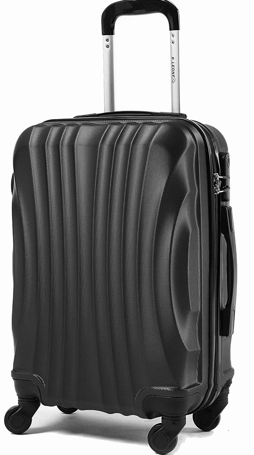 R.Leone Ryanair 55x40x20 cm Valigia Trolley Bagaglio a mano 4 Ruote Ultraleggero ABS Nero