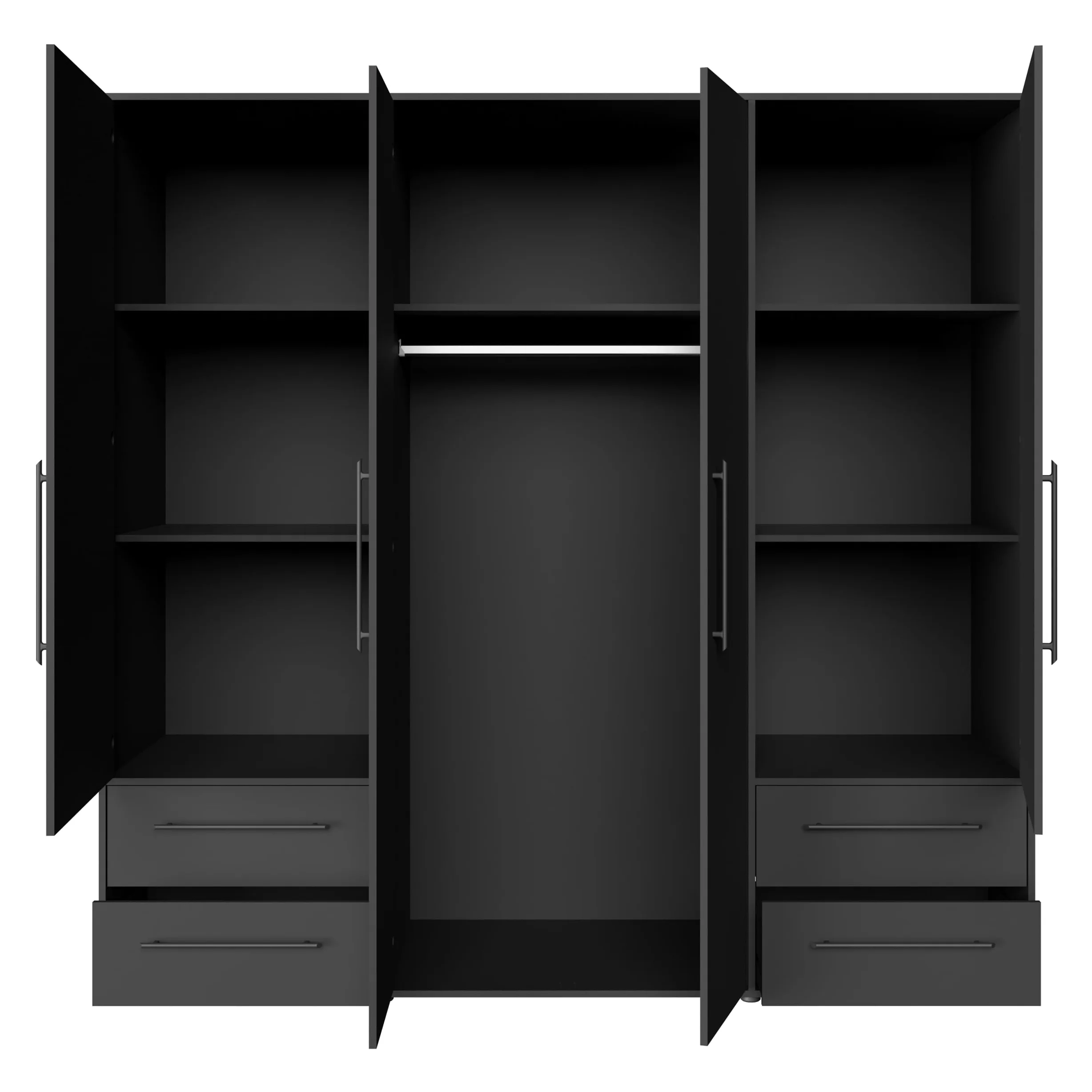 Forte Jupiter 200 210 - Armadio a 4 ante a 4 ante con 4 cassetti, in legno, colore nero opaco, larghezza 205,9 cm, altezza 200,1 cm, profondità 58,8 cm